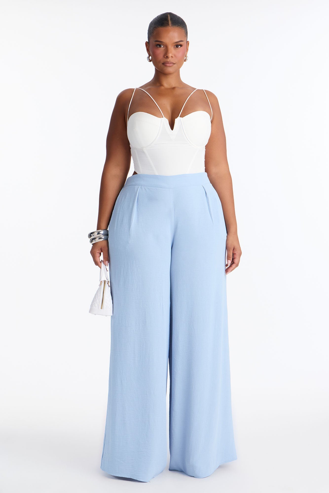 Amiah High Rise Wide Leg Flowy Pant 33″ - Light Blue