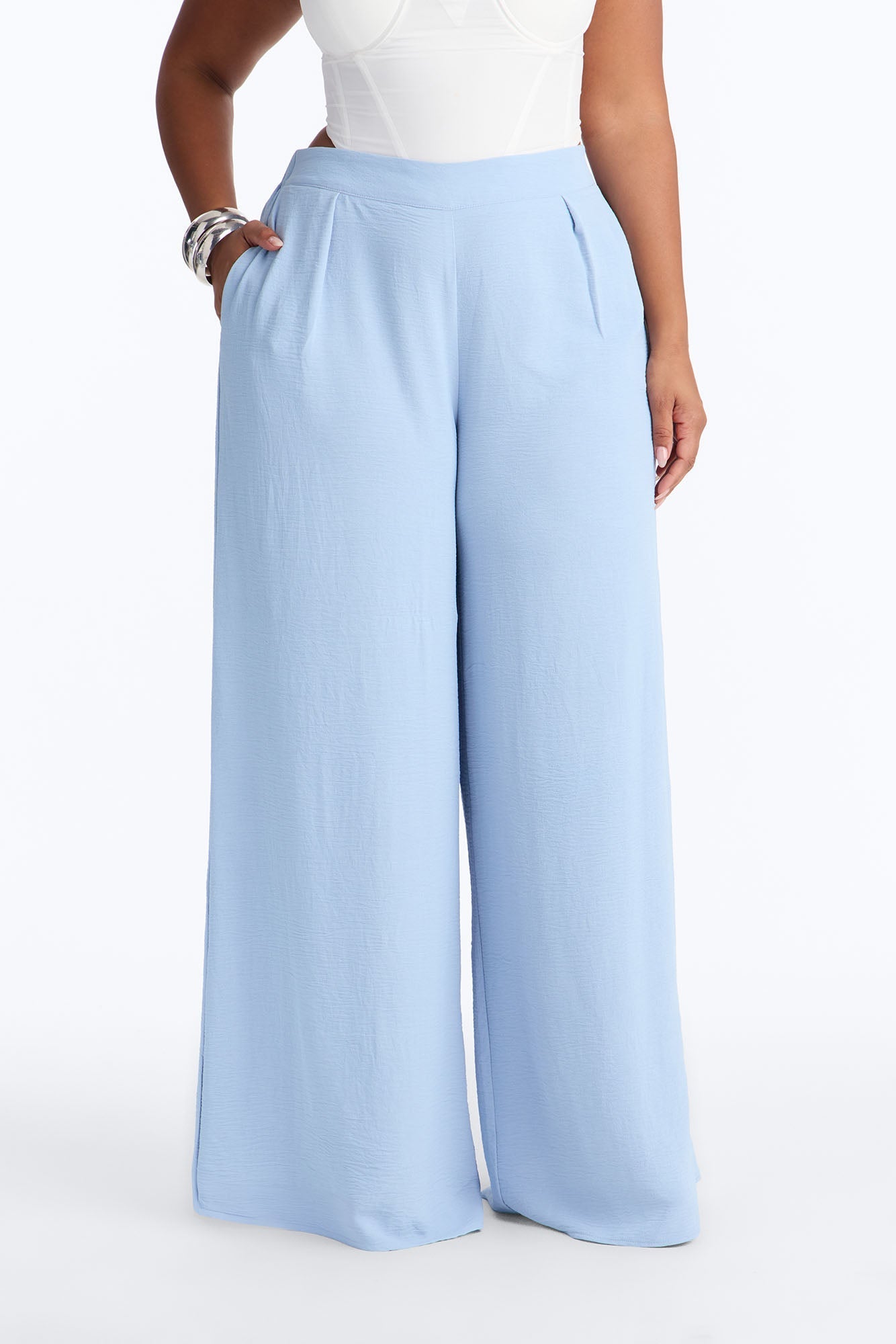 Amiah High Rise Wide Leg Flowy Pant 33″ - Light Blue