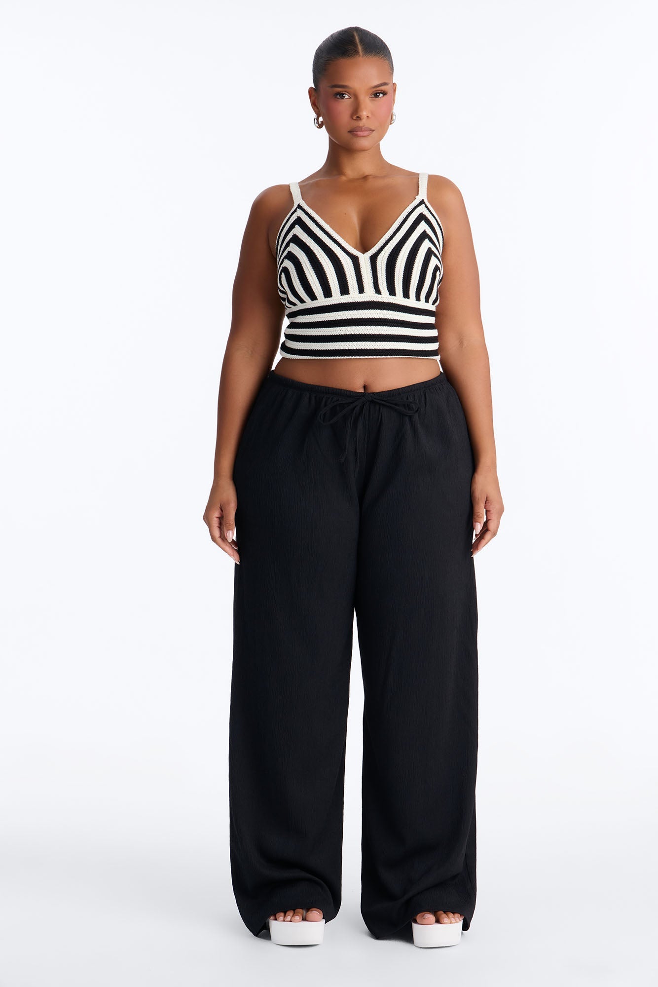 Lola Striped Crochet Top - Black/combo Fashion Nova