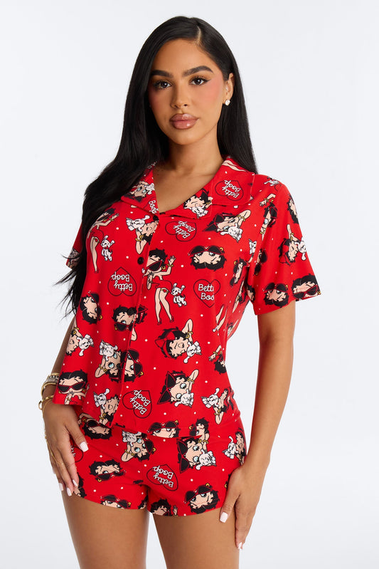 Betty Boop's Pup PJ Short Set - Red/combo