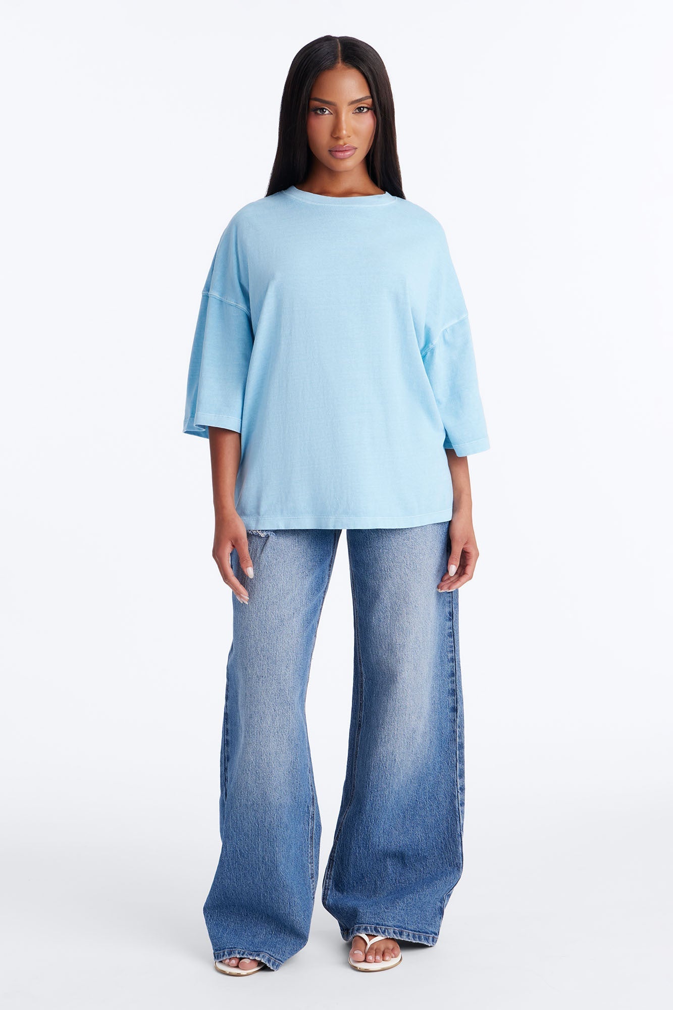 London Washed Oversized Short Sleeve T-Shirt - Blue NEWFASHIONEDGE