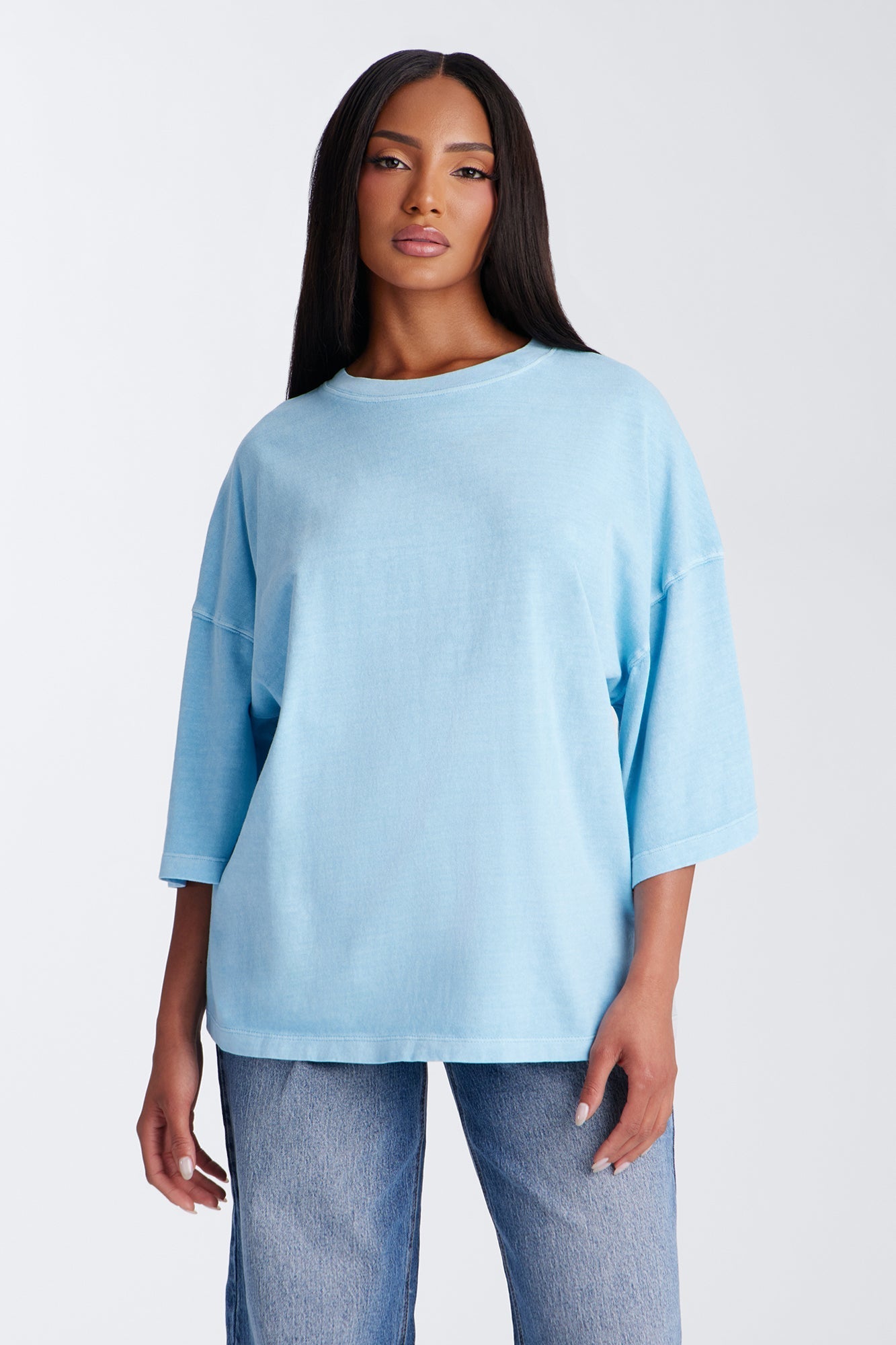 London Washed Oversized Short Sleeve T-Shirt - Blue NEWFASHIONEDGE