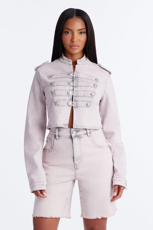 Pink Parade Cropped Denim Jacket - Pink NEWFASHIONEDGE