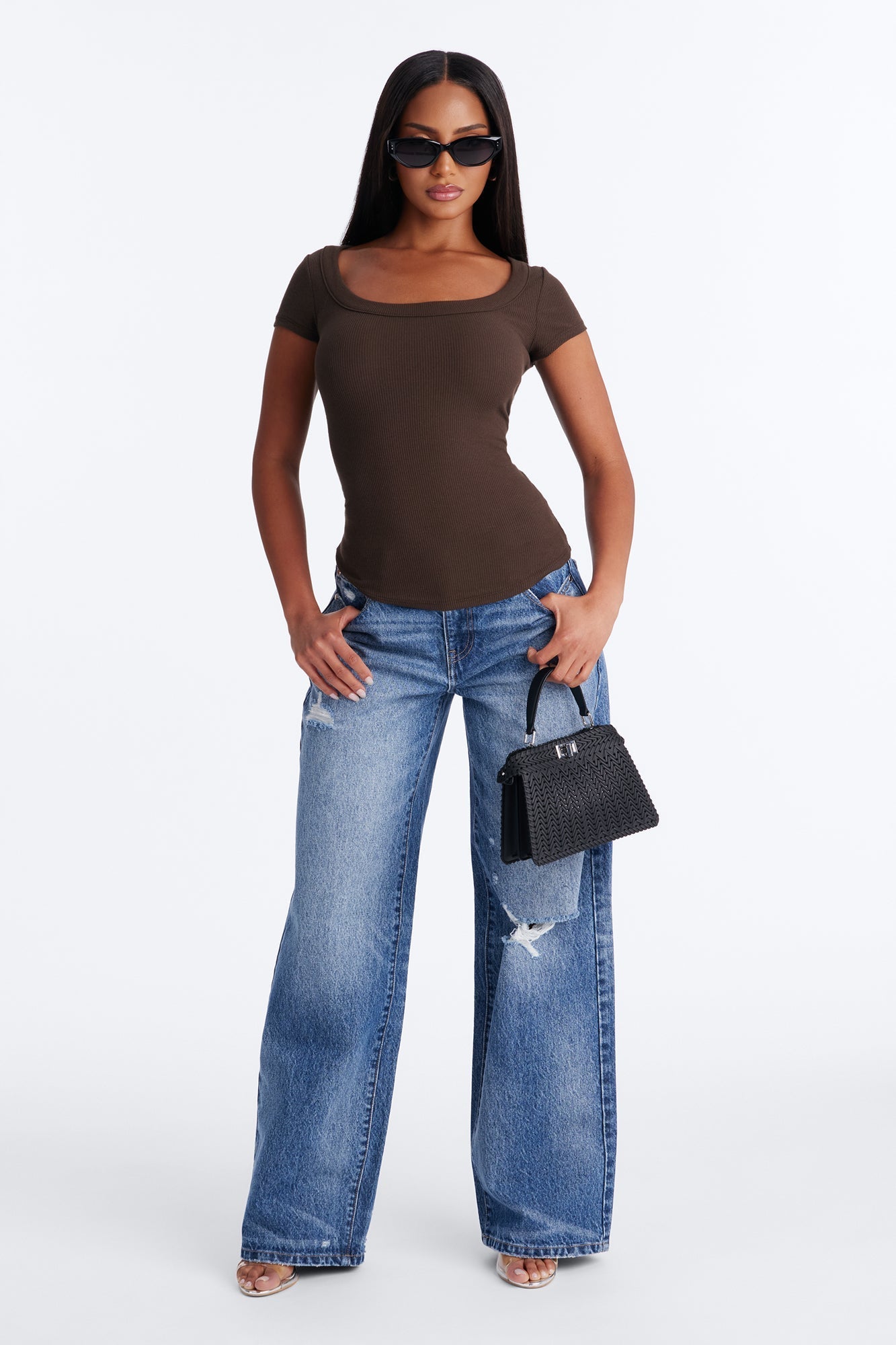 Everyday Ribbed Cap Sleeve Baby Tee - Brown