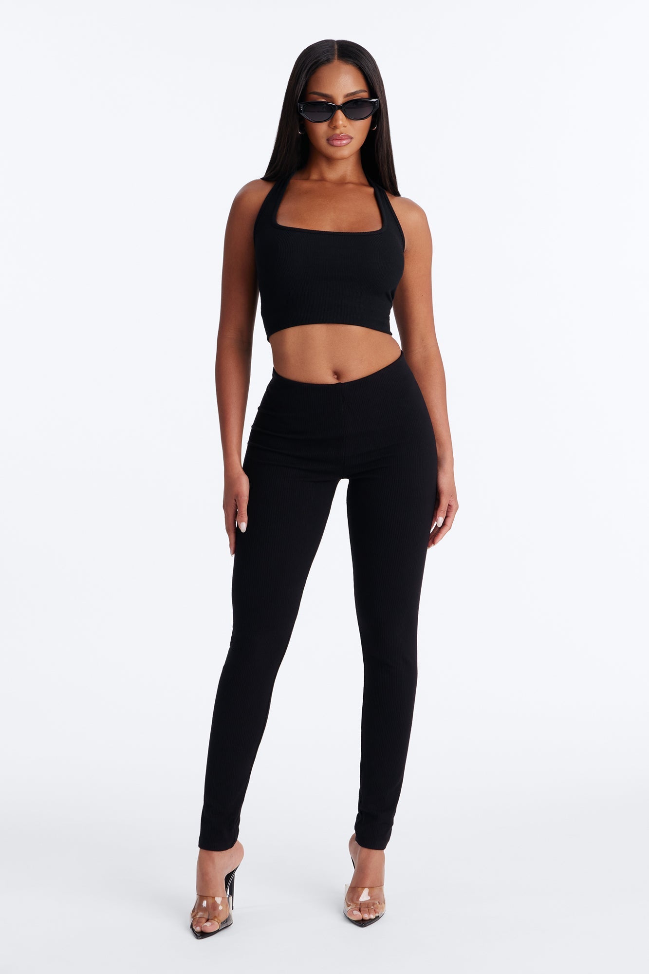 Ultra Ribbed Mid Rise Legging - Black NEWFASHIONEDGE