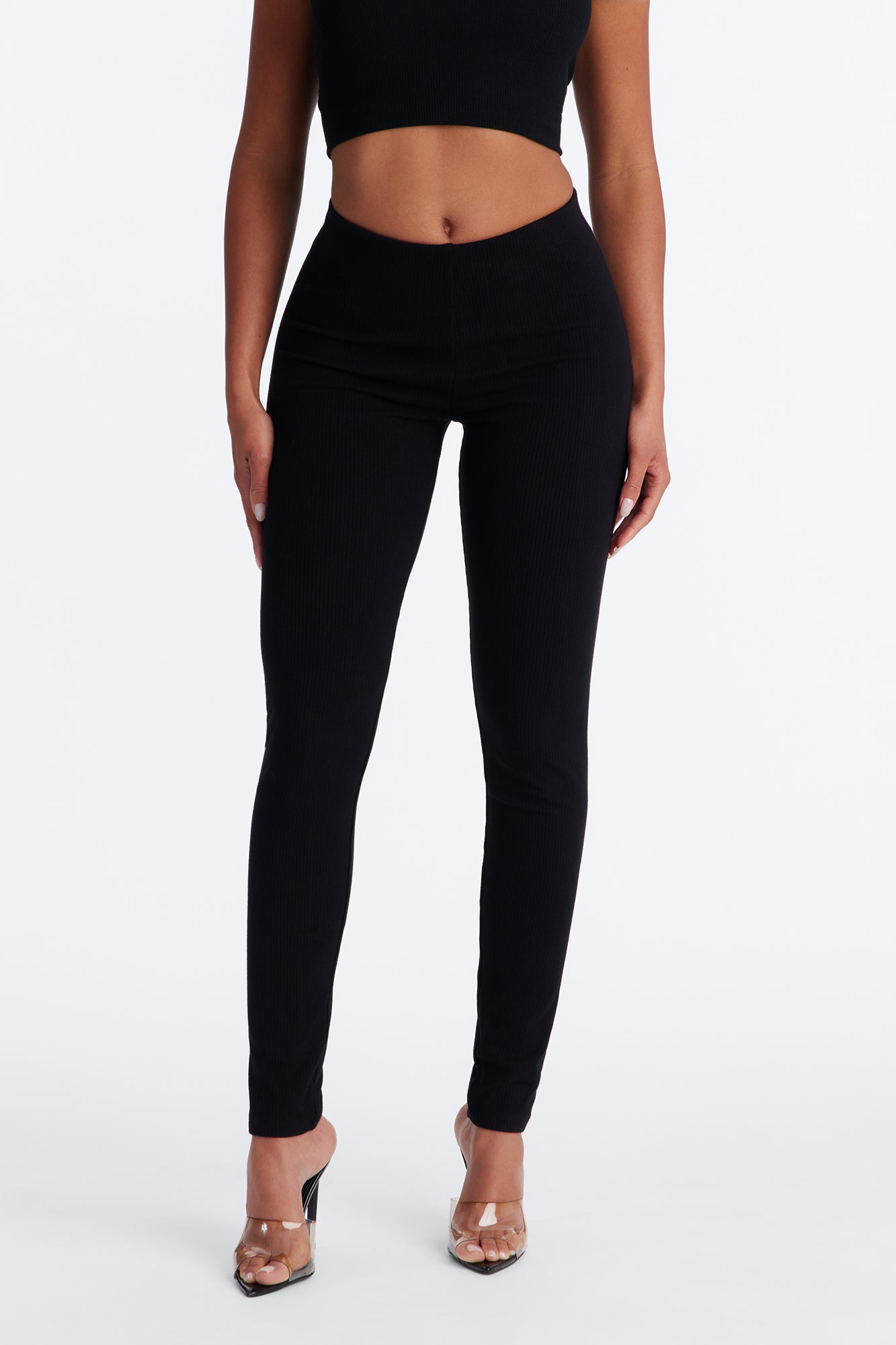 Ultra Ribbed Mid Rise Legging - Black NEWFASHIONEDGE