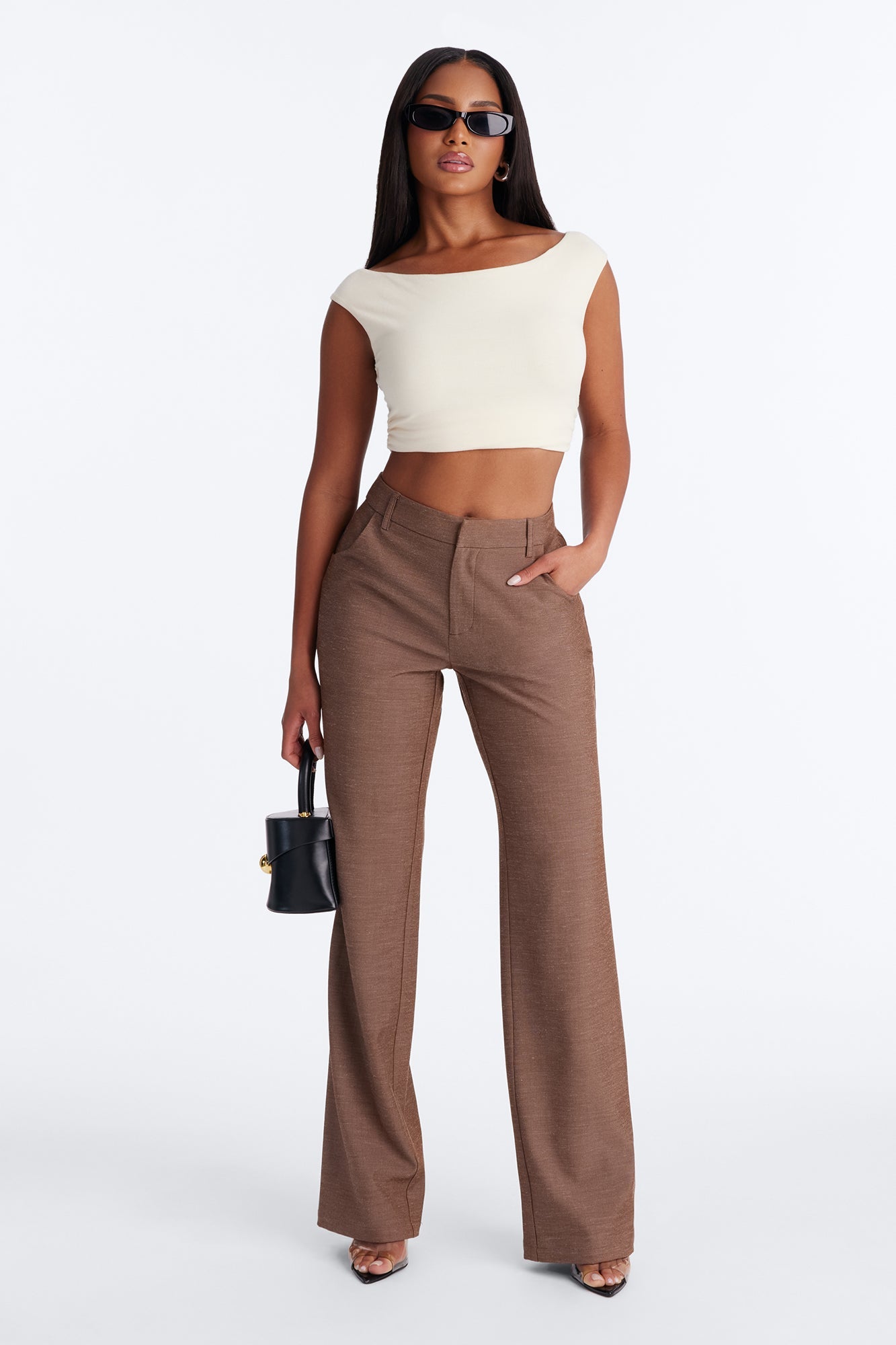 Stacy Low Rise Straight Leg Linen Trouser - Brown