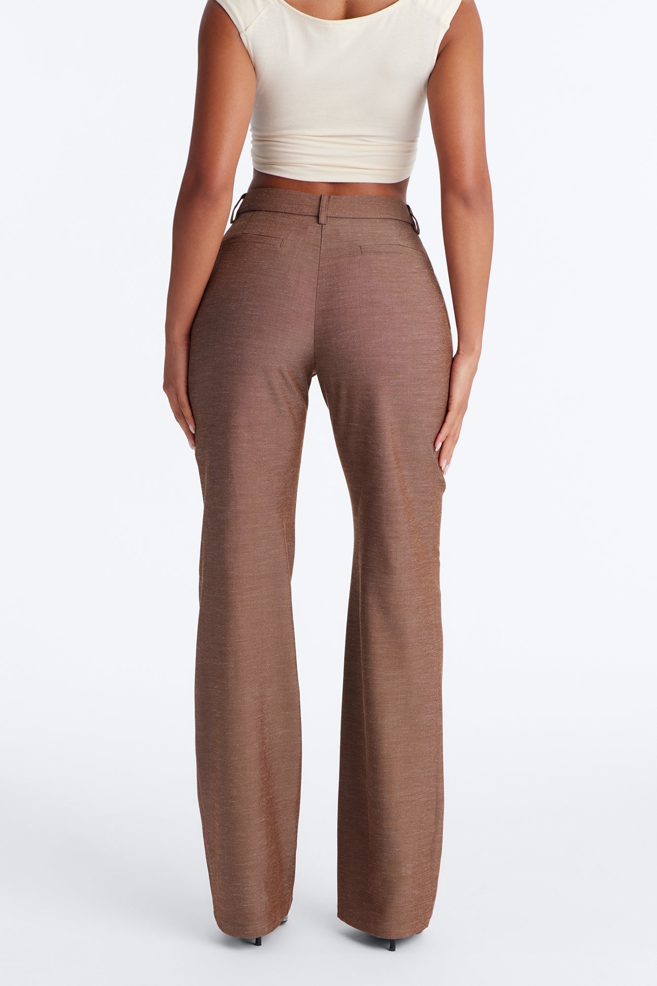 Stacy Low Rise Straight Leg Linen Trouser - Brown NEWFASHIONEDGE