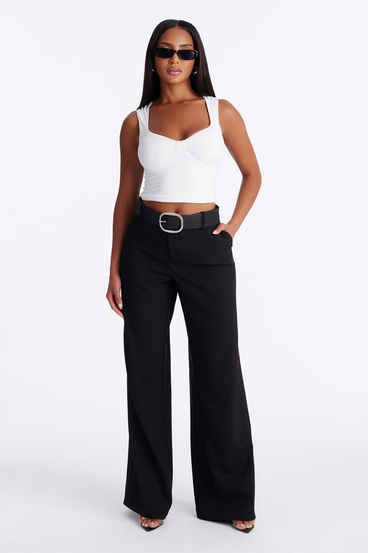 Angelina Low Rise Belted Straight Leg Trouser - Black