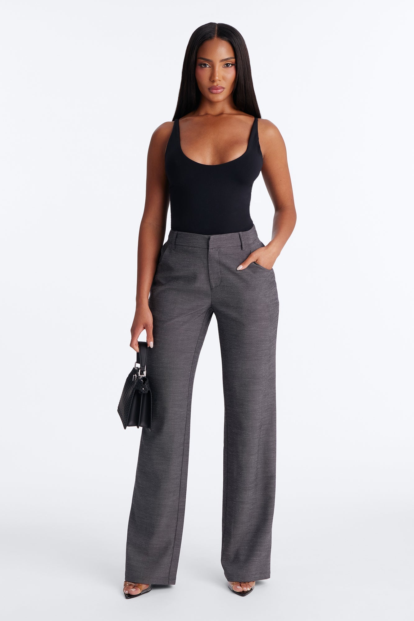Stacy Low Rise Straight Leg Linen Trouser - Black NEWFASHIONEDGE