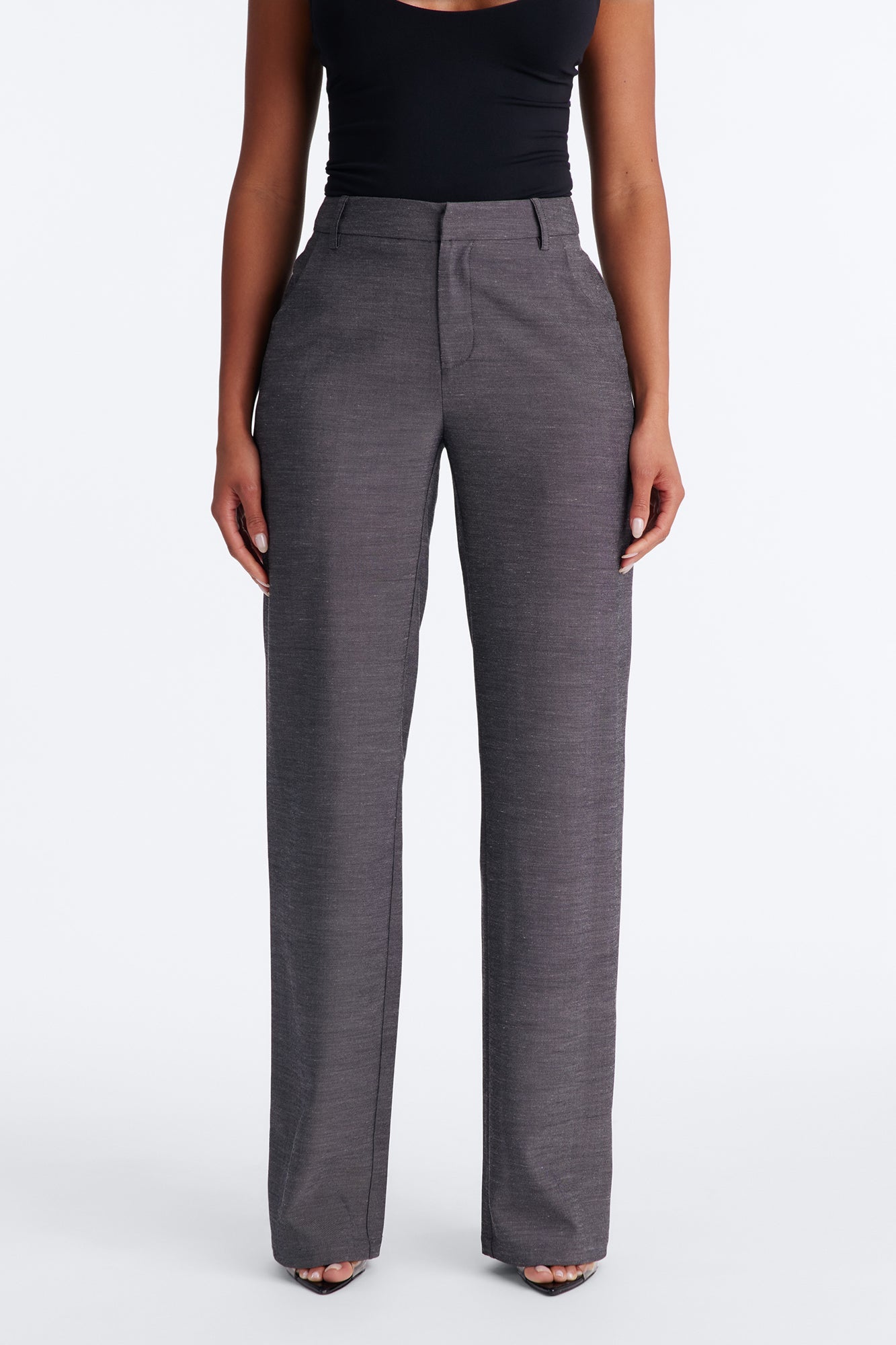 Stacy Low Rise Straight Leg Linen Trouser - Black