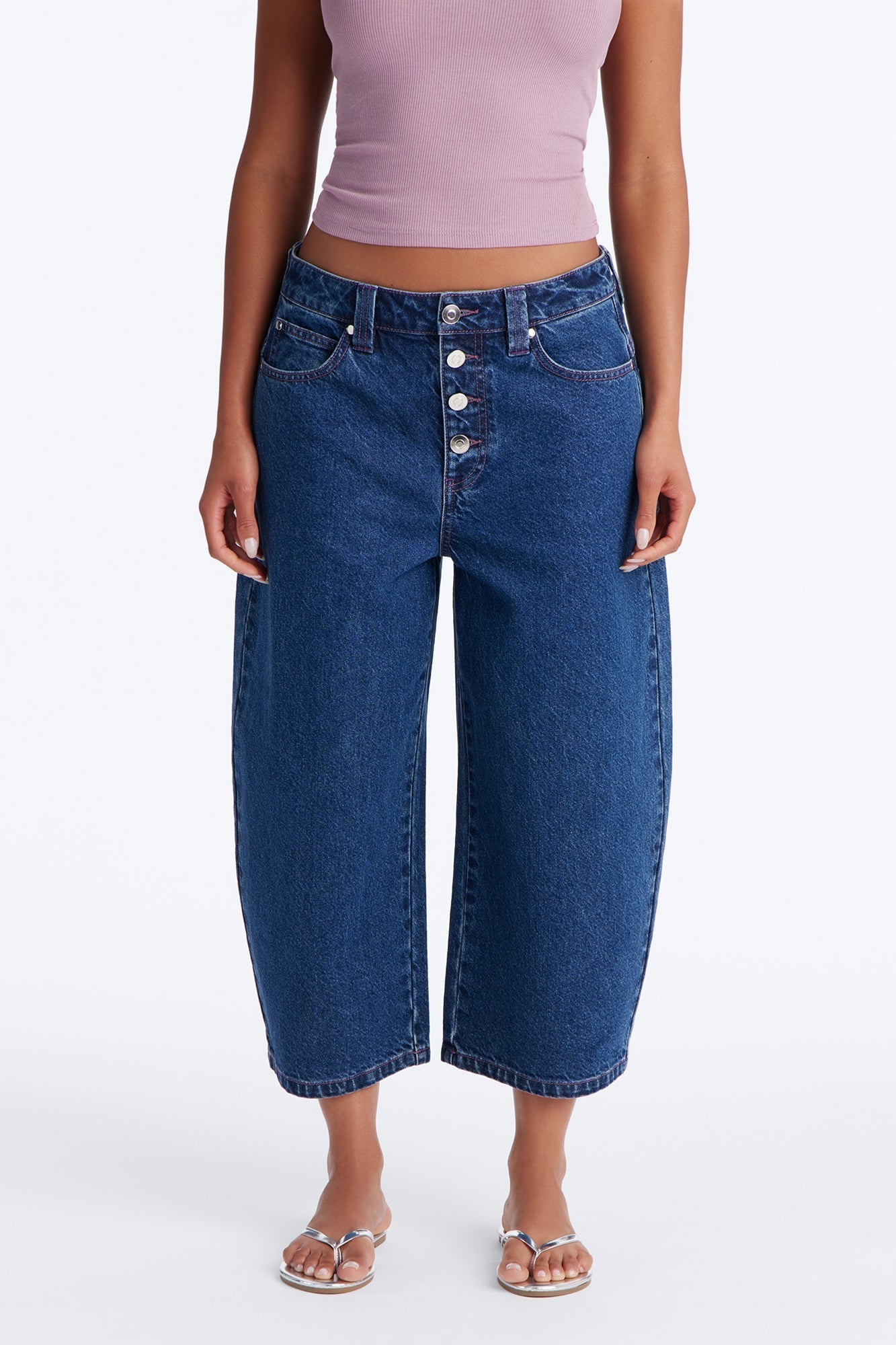 Persephone Button Fly Culotte Jeans - Rinse Blue Wash