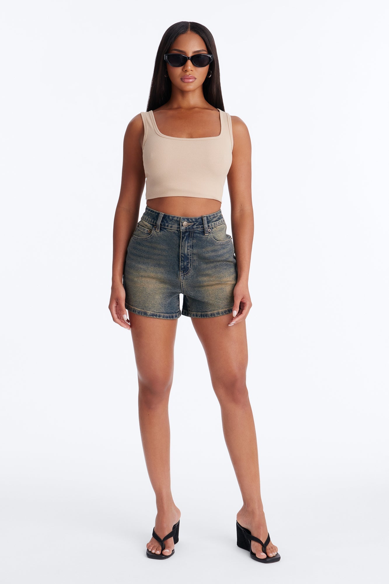Desert Glow Stretch Denim Shorts - Vintage Wash NEWFASHIONEDGE