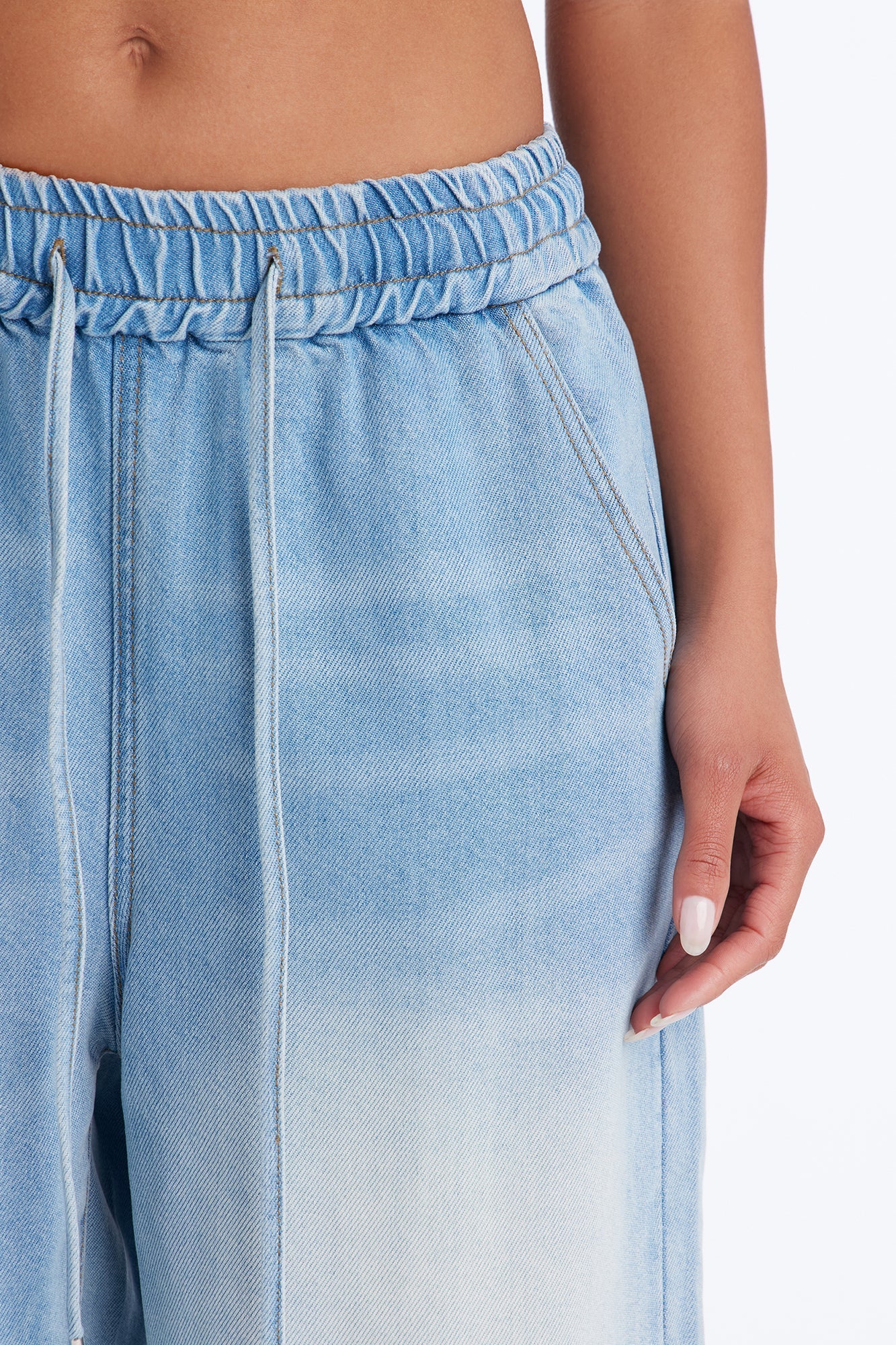 The Most Chill Tie Waist Denim Jorts - Vintage Wash NEWFASHIONEDGE