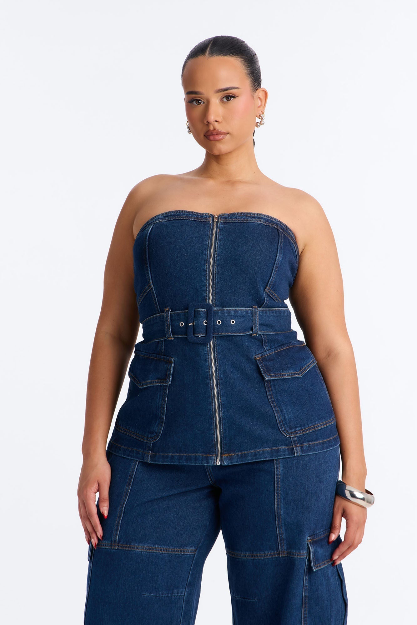 Kenny Denim Strapless Pant Set - Denim