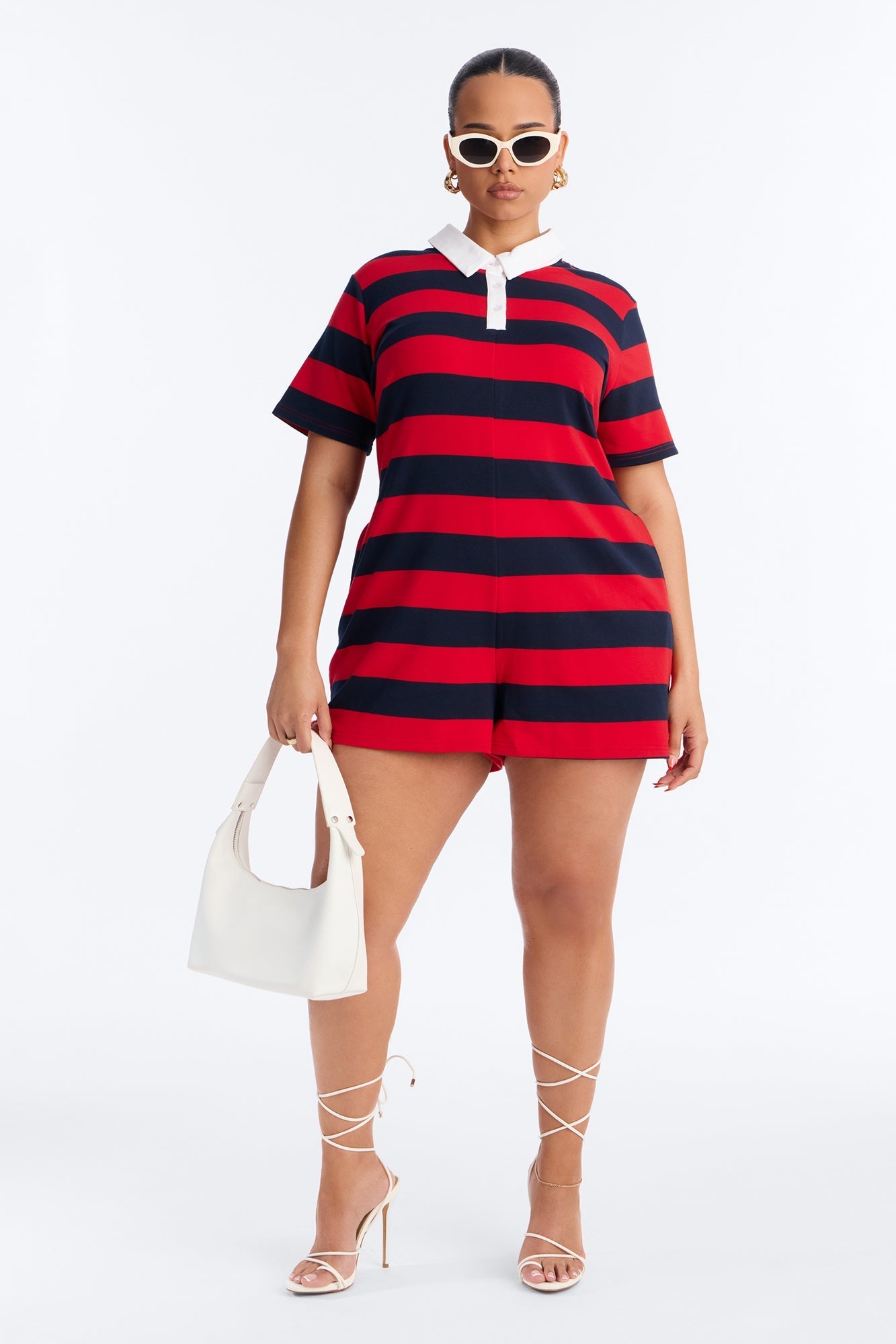 Bailey Striped Polo Romper - Burgundy