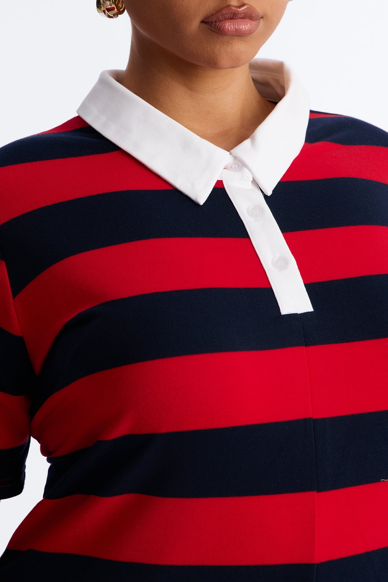 Bailey Striped Polo Romper - Burgundy