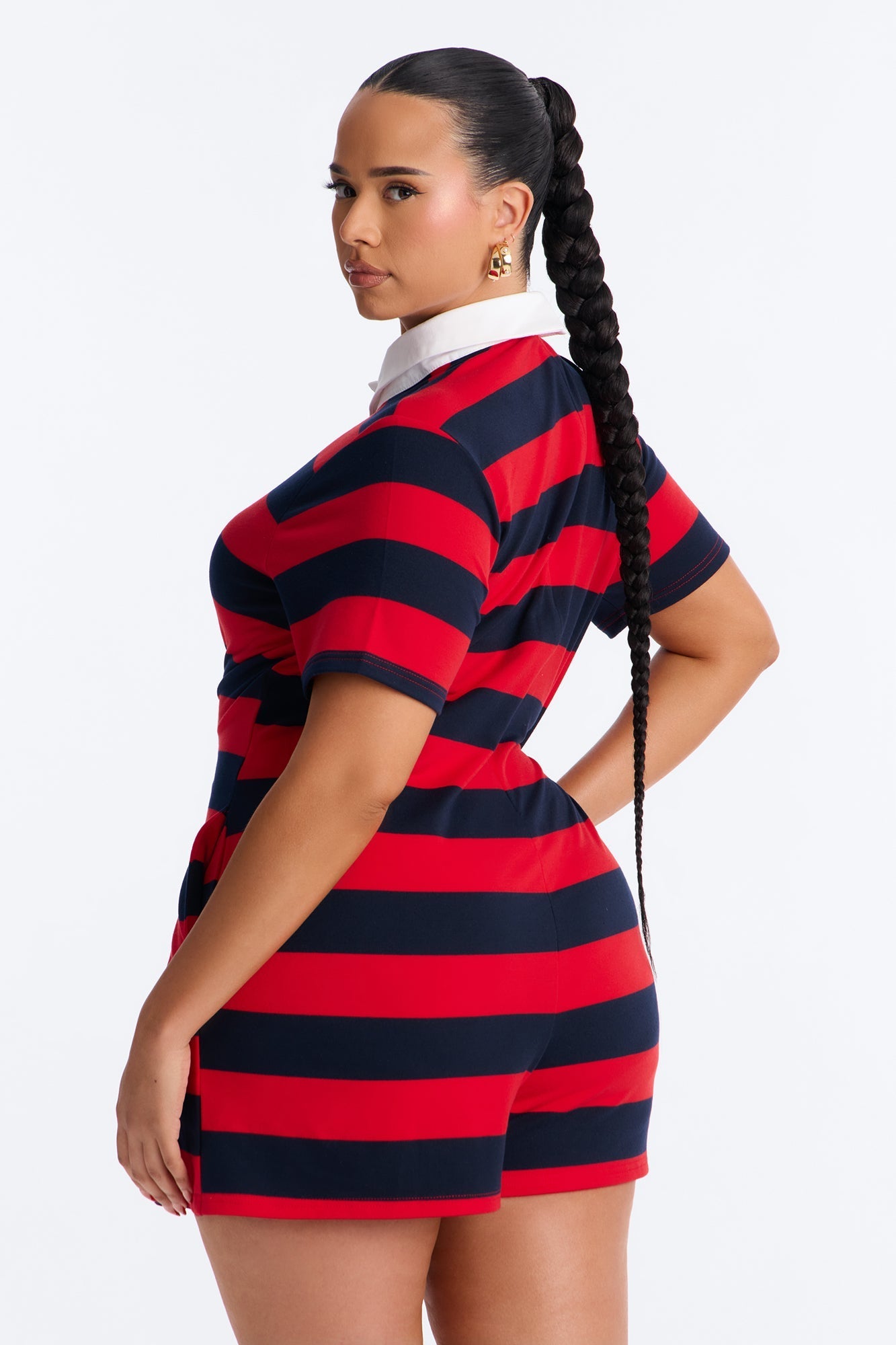 Bailey Striped Polo Romper - Burgundy