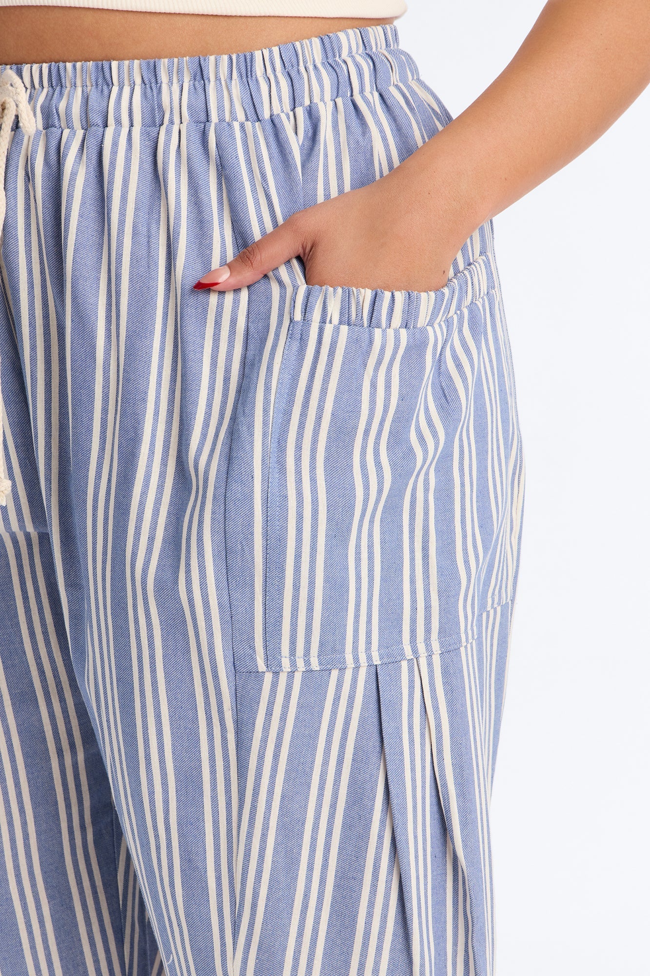 Coastal Barrel Leg Striped Pants - Blue