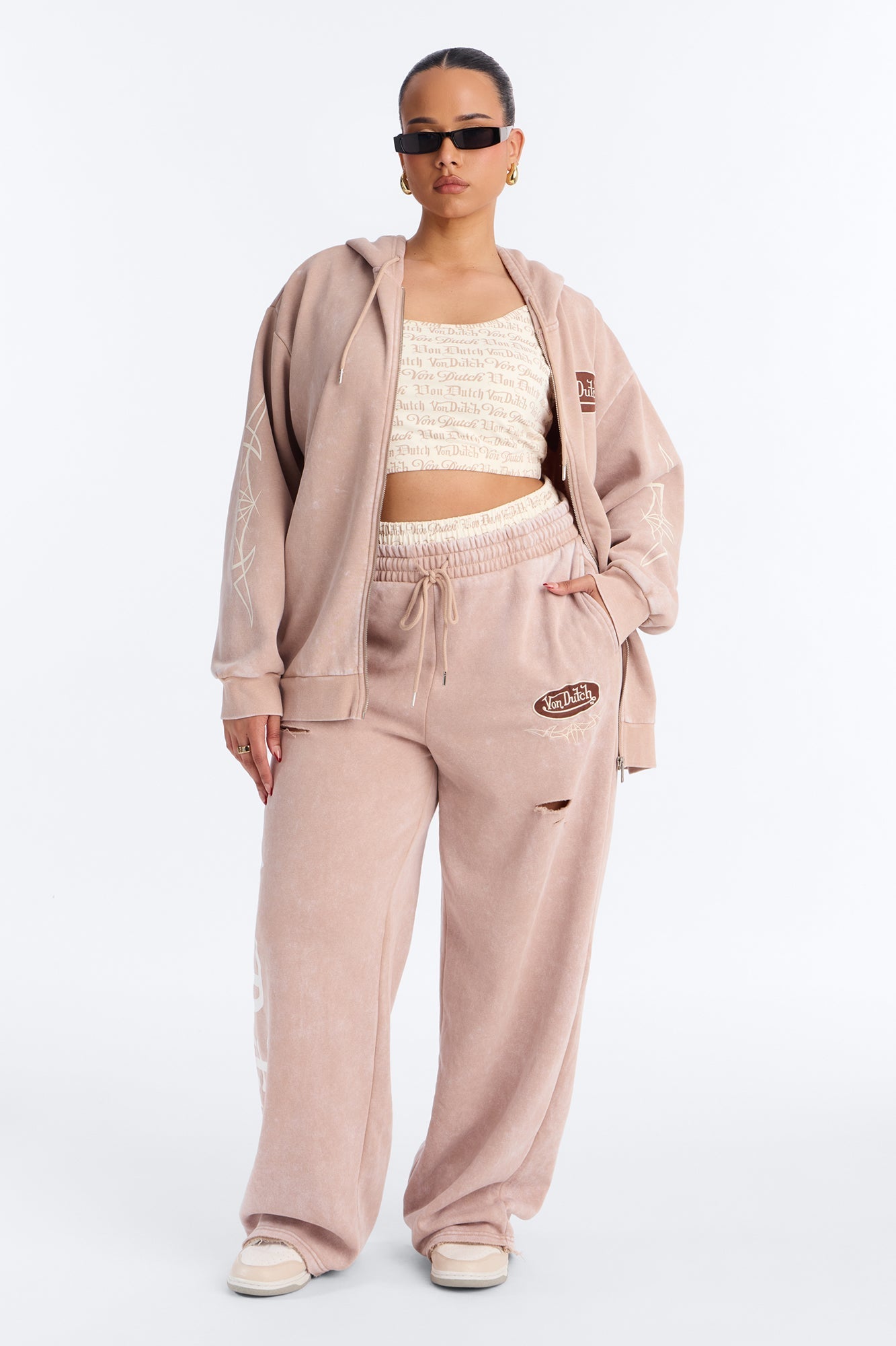 Von Dutch Wide Leg Washed Pant - Taupe NEWFASHIONEDGE