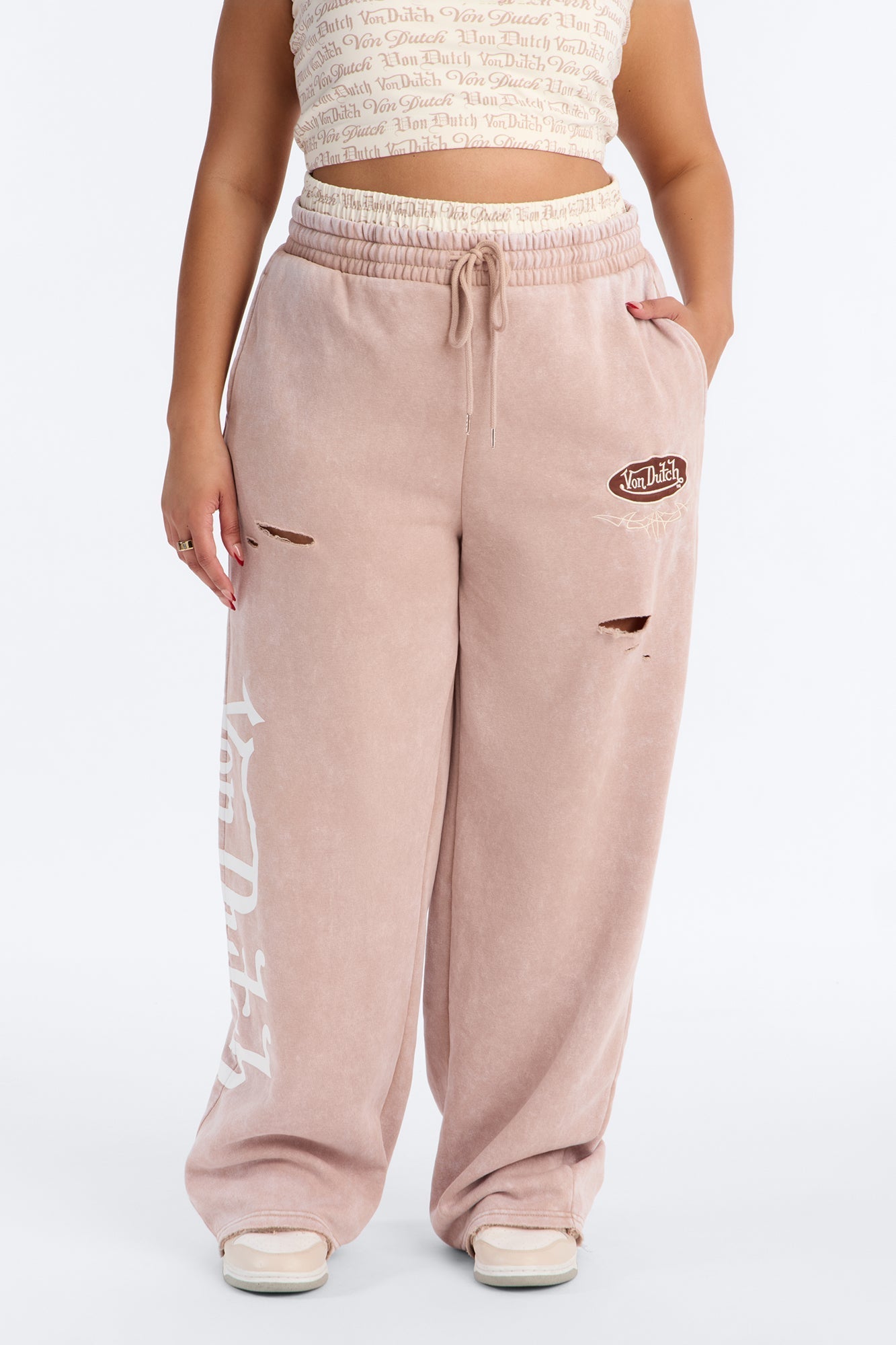 Von Dutch Wide Leg Washed Pant - Taupe NEWFASHIONEDGE