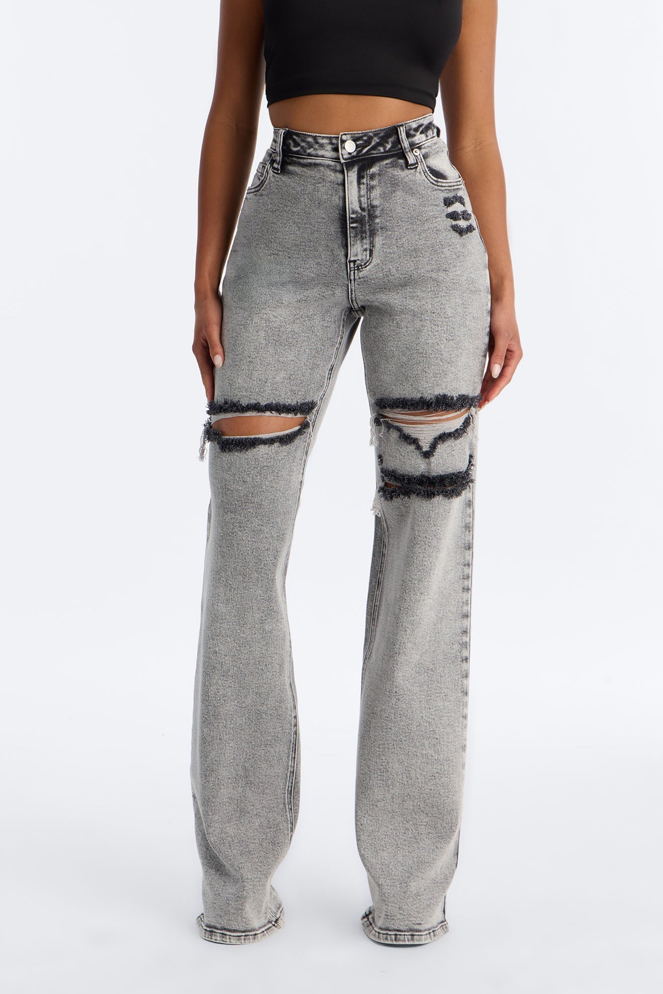 Tall Remi Ripped Stretch Baggy Jeans - Grey