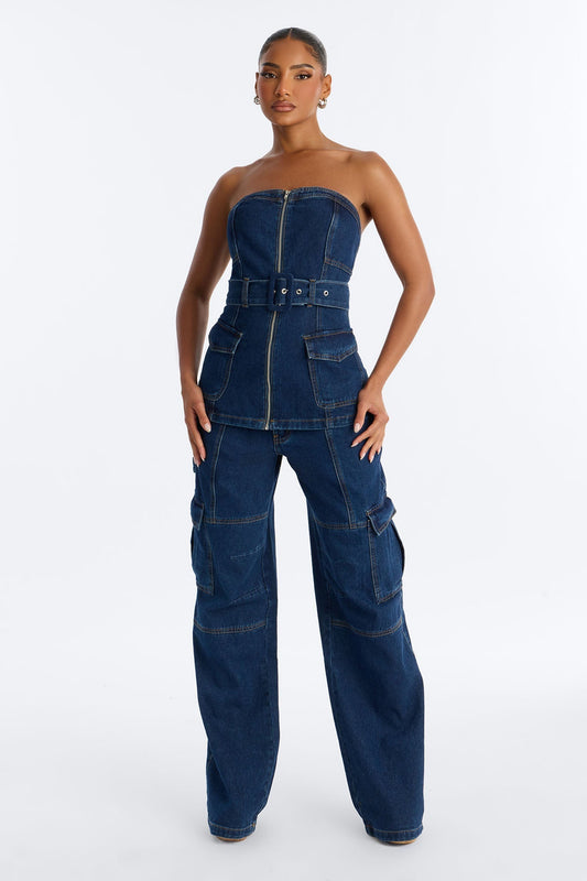 Kenny Denim Strapless Pant Set - Denim
