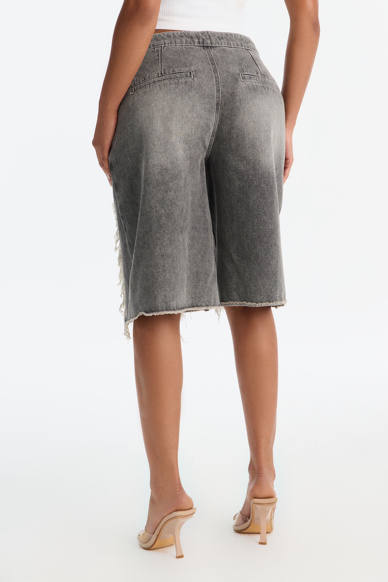 The Way It Goes Lace Detail Denim Jorts - Grey Fashion Nova