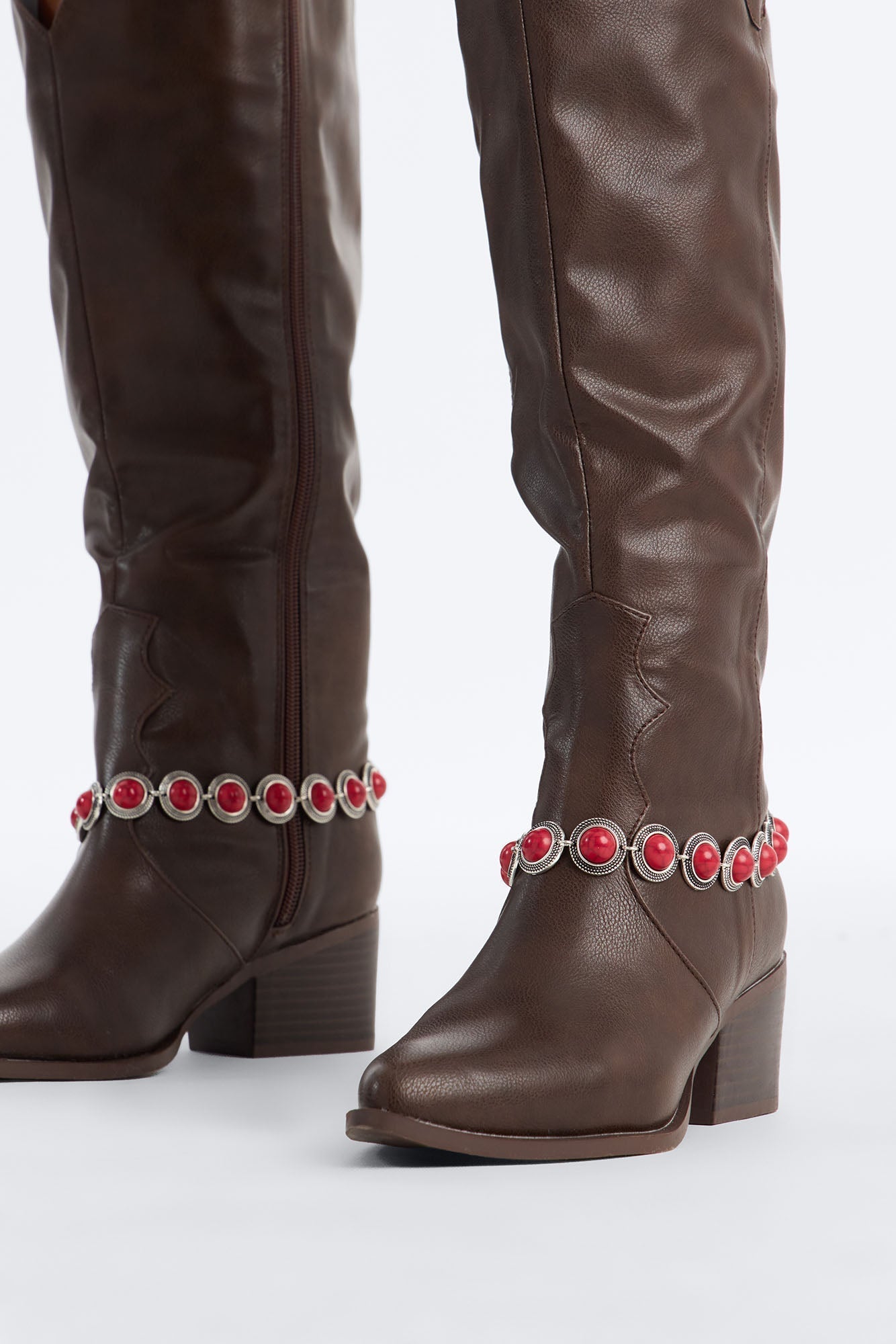 Dusty Trail Jeweled Boot Chain 2 Pack - Silver/Red