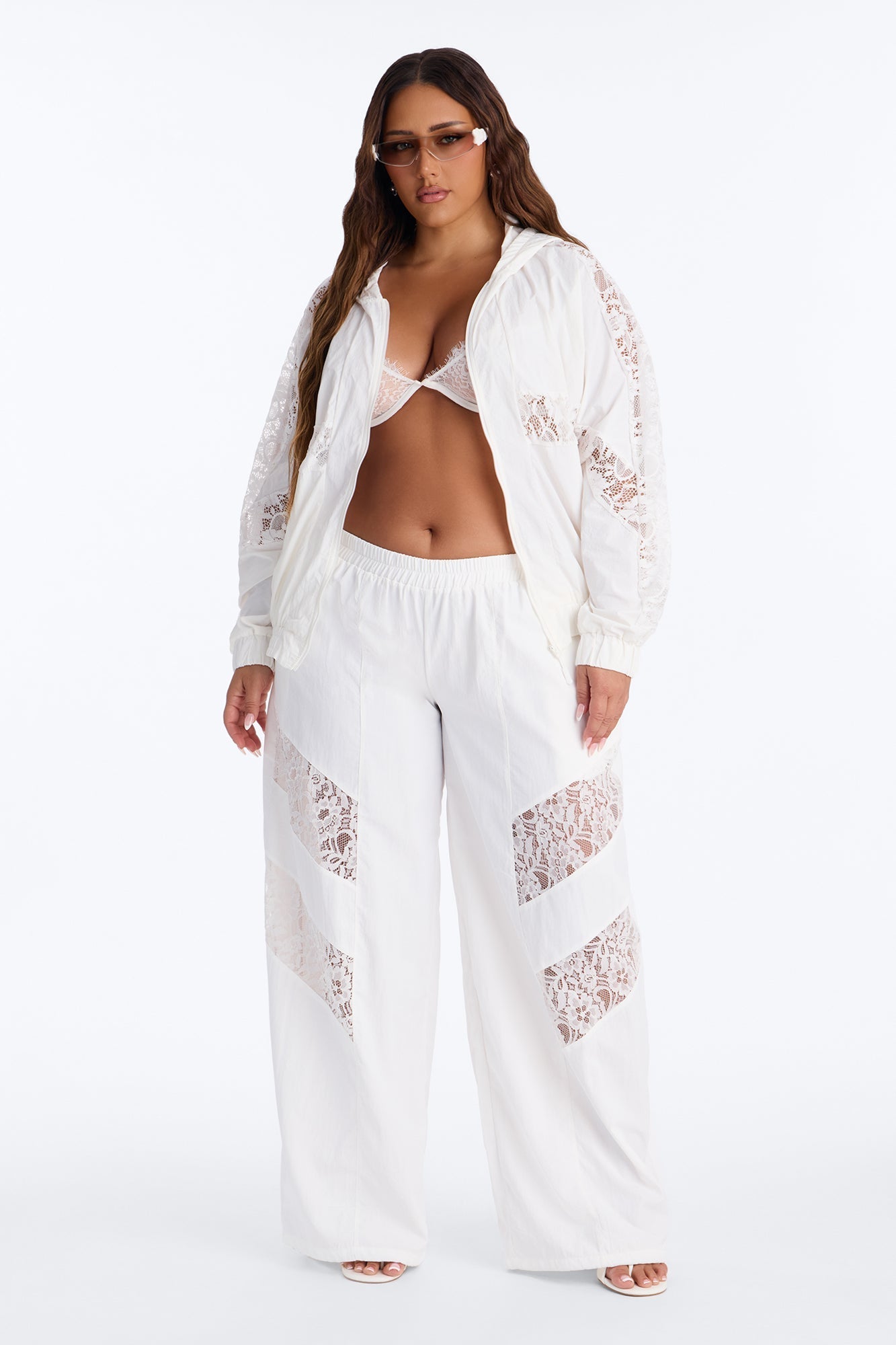 Sweet Addiction Lace Trim Windbreaker Jacket - White