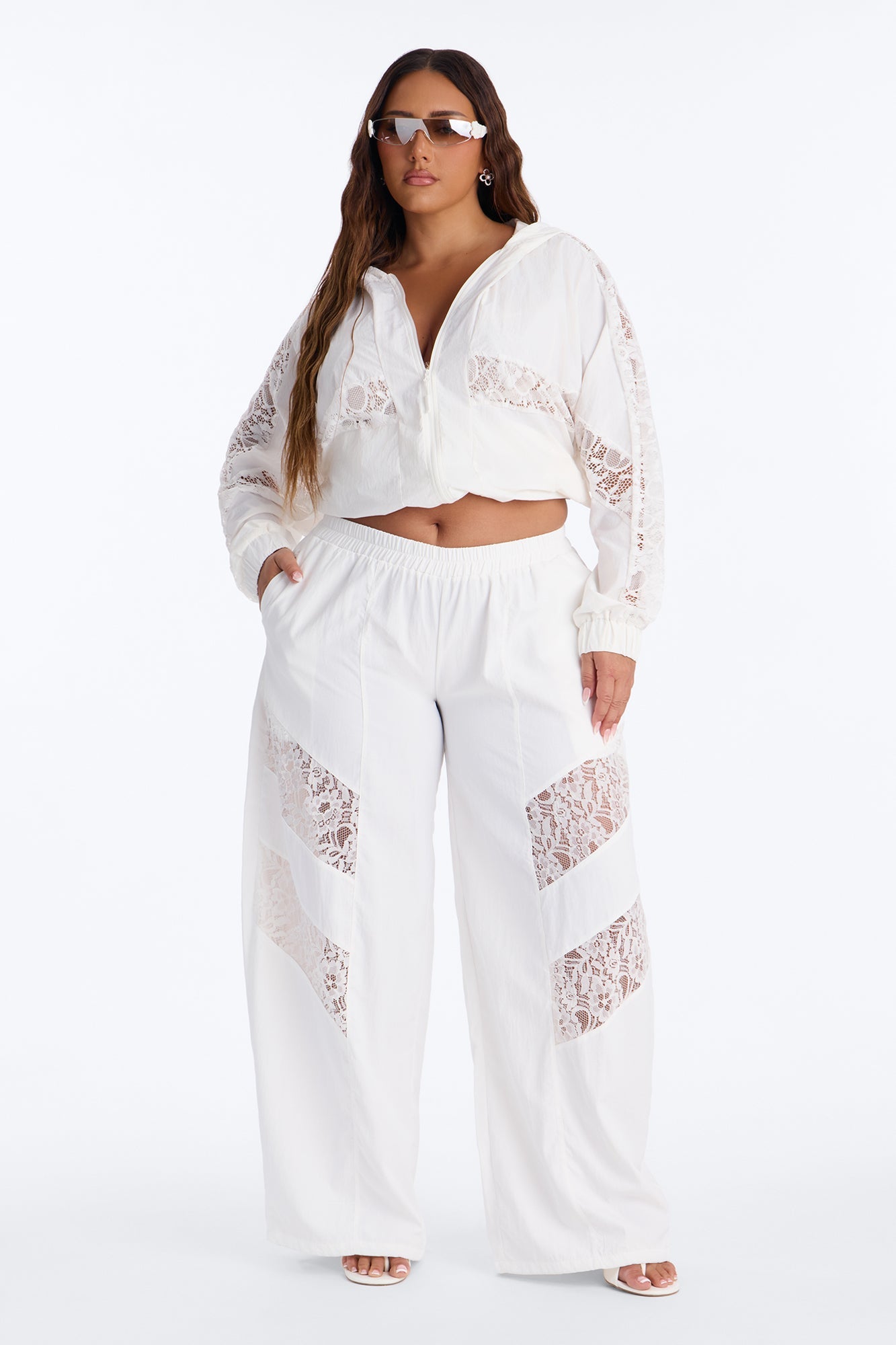 Sweet Addiction Lace Trim Windbreaker Pant - White