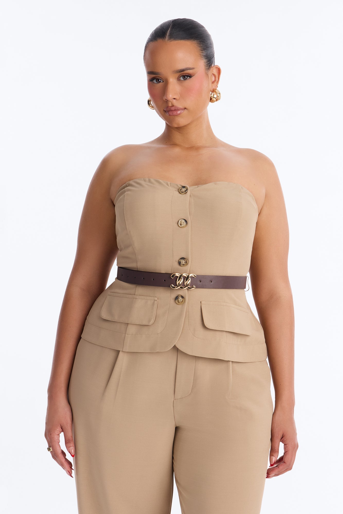 Victoria Belted Vest Pant Set - Taupe