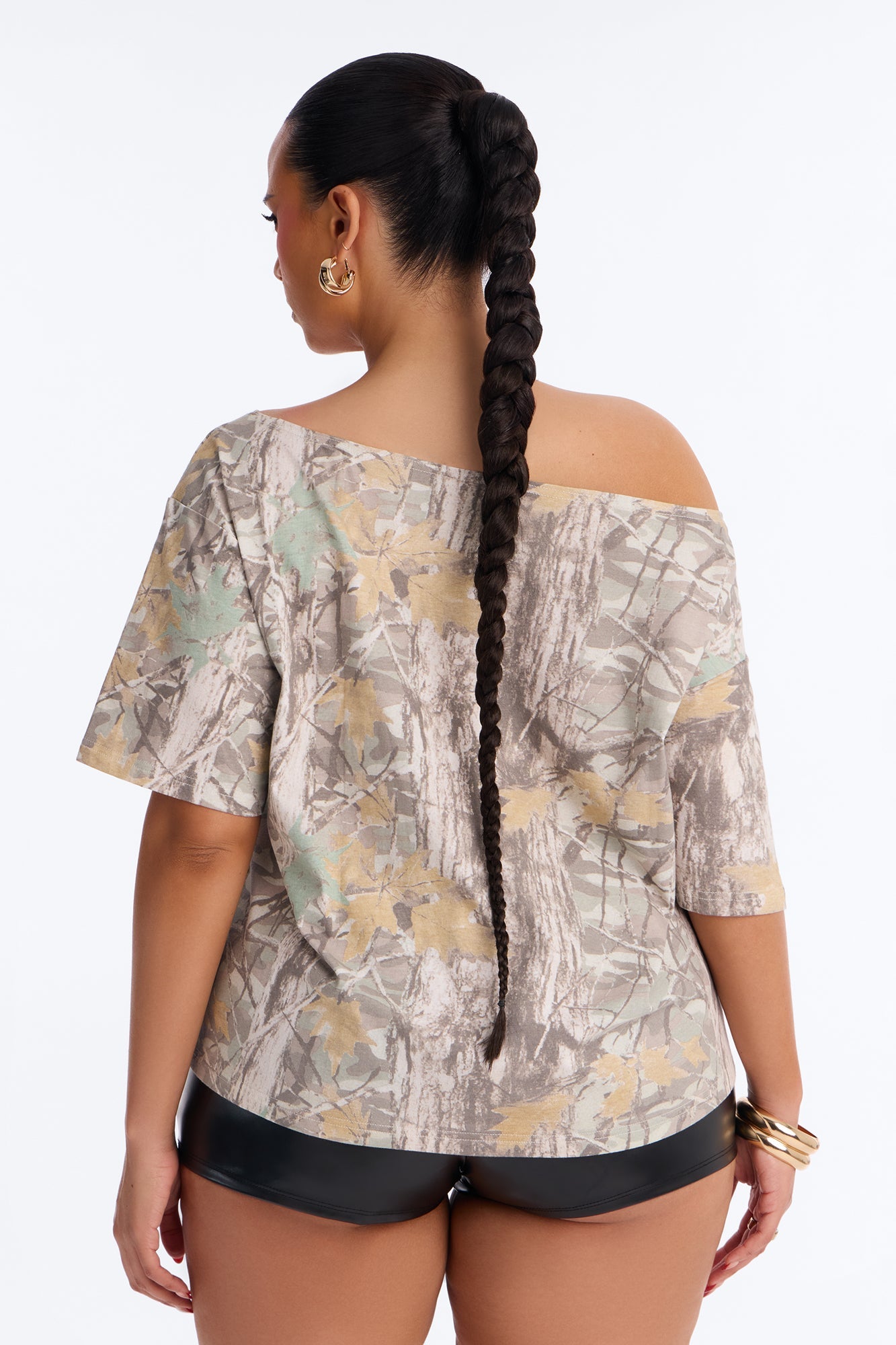 Brooklyn Camo Off Shoulder Tee - Camouflage