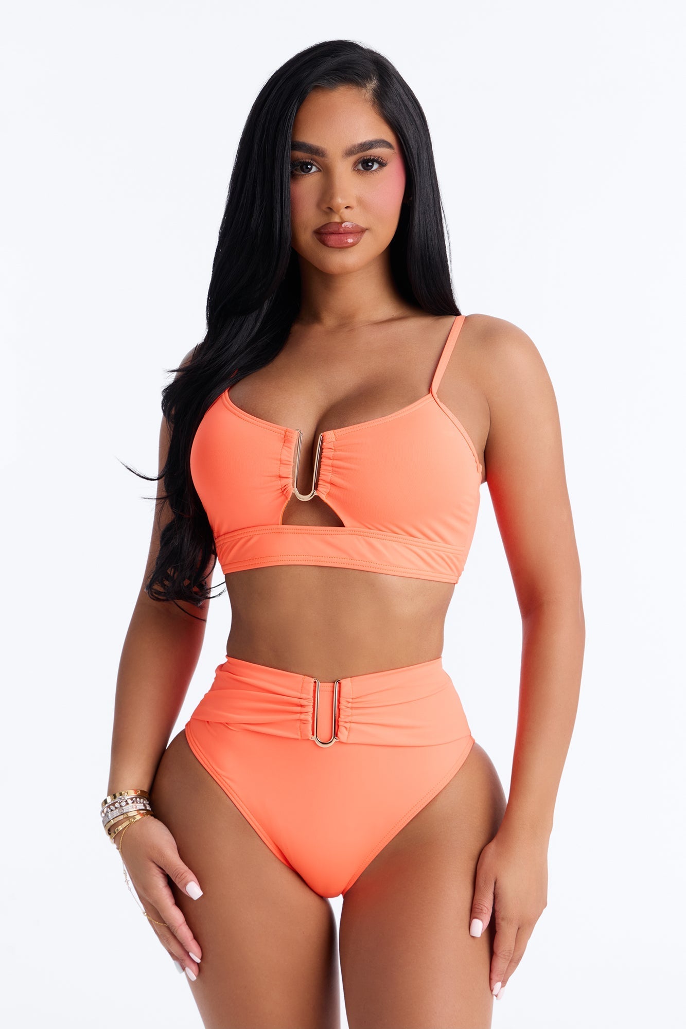 Saltwater Cures Everything Hardware Ruching 2 Piece Bikini - Orange