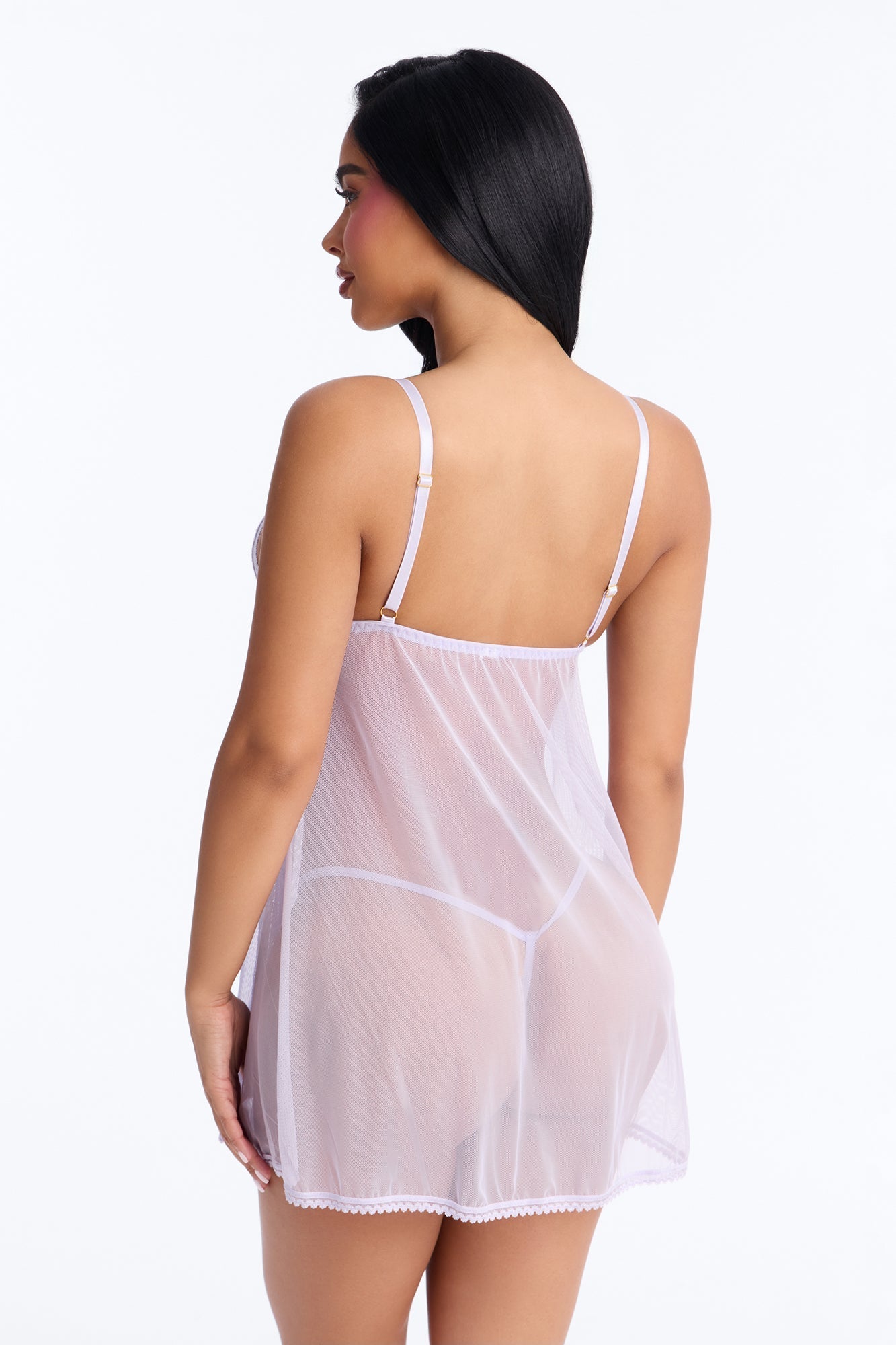 Pace Yourself Sheer Flyaway Layered Lace Cups Babydoll - Purple