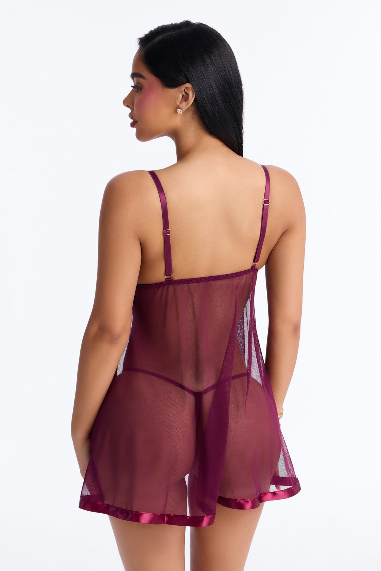 Must Be You Sheer Flyaway Lace Cup Babydoll - Purple