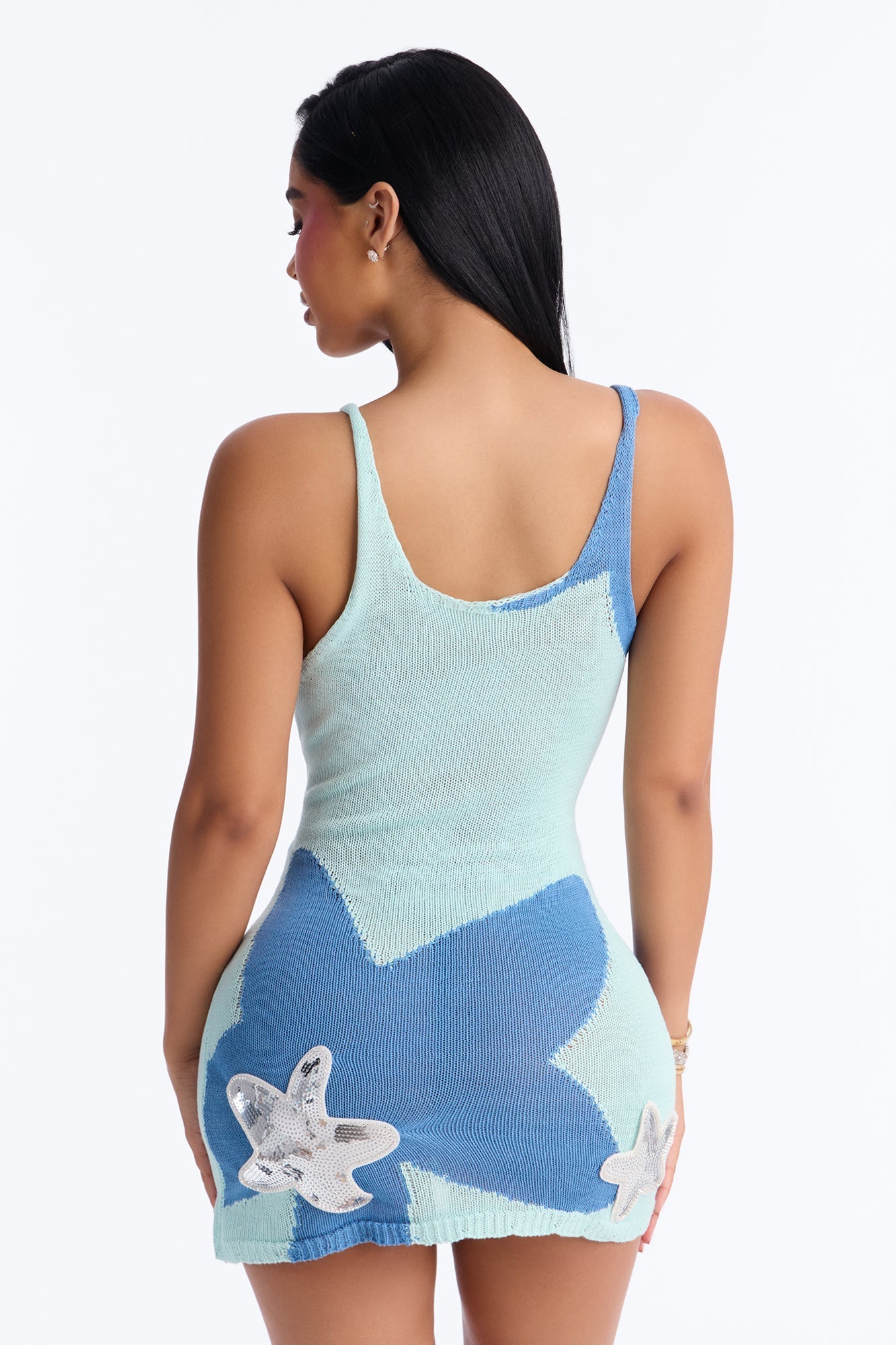 Aqua Atelier Crochet Swim Cover Up Dress - Blue/combo