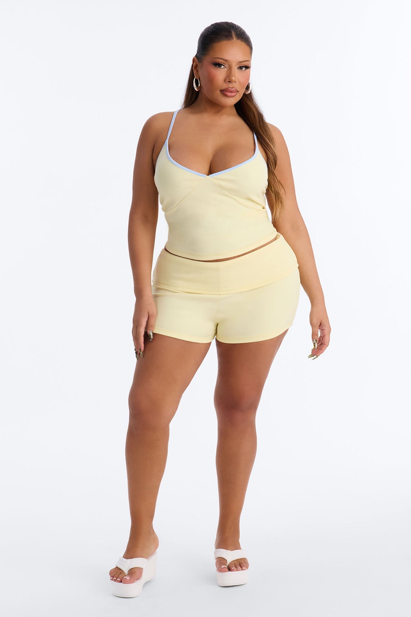 Cali Girl Foldover Waist Short Set - ButterYellow