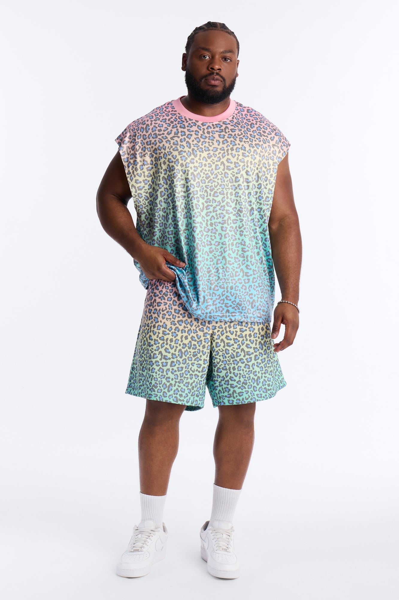 Relaxed Electric Rave Leopard Sleeveless Crew Neck Tank - Multi Color
