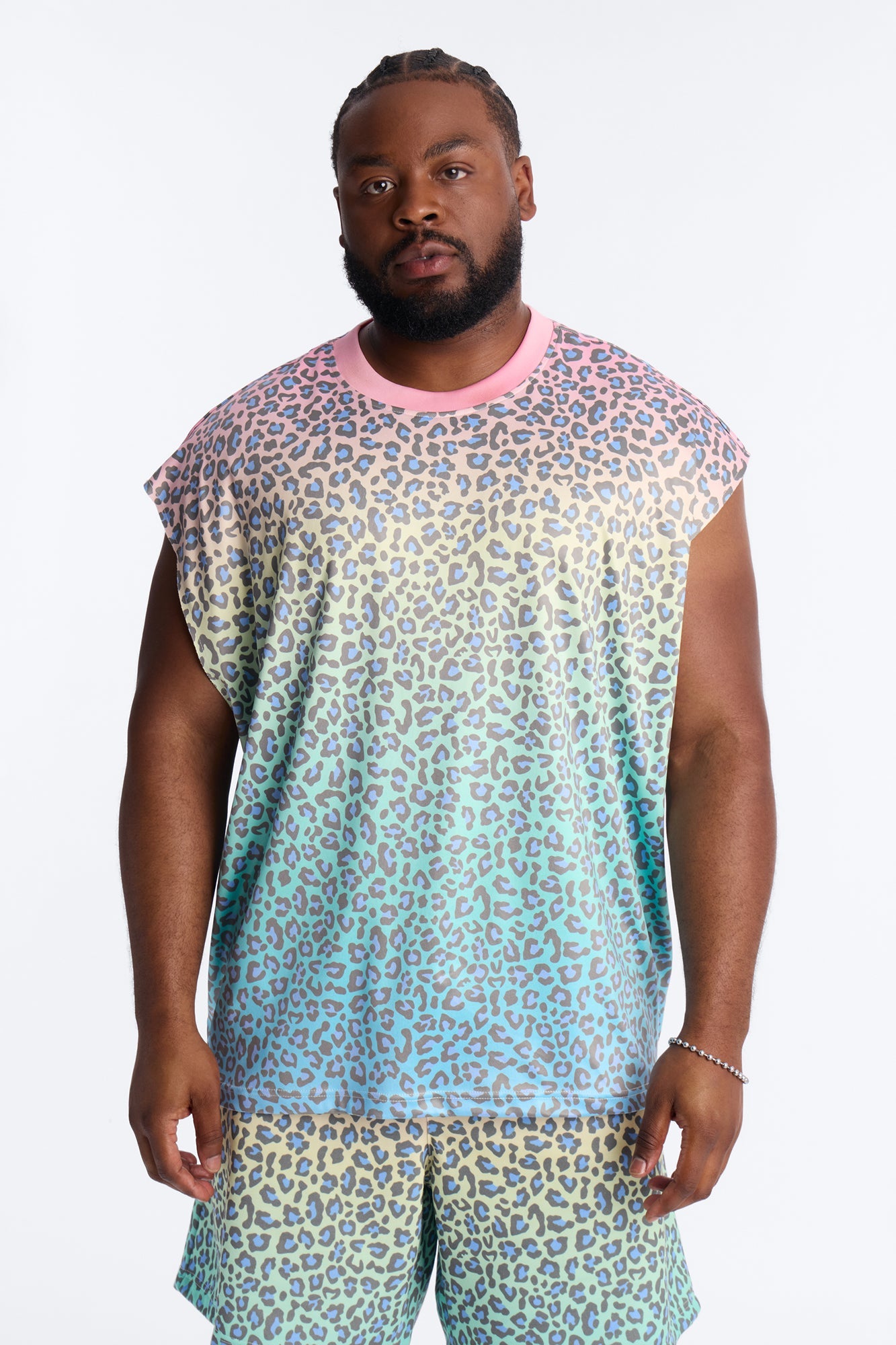Relaxed Electric Rave Leopard Sleeveless Crew Neck Tank - Multi Color