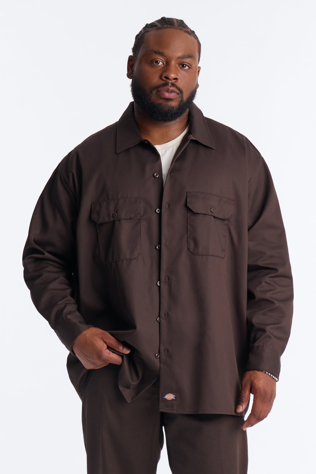 Dickies Twill Long Sleeve Work Shirt - Dark Brown