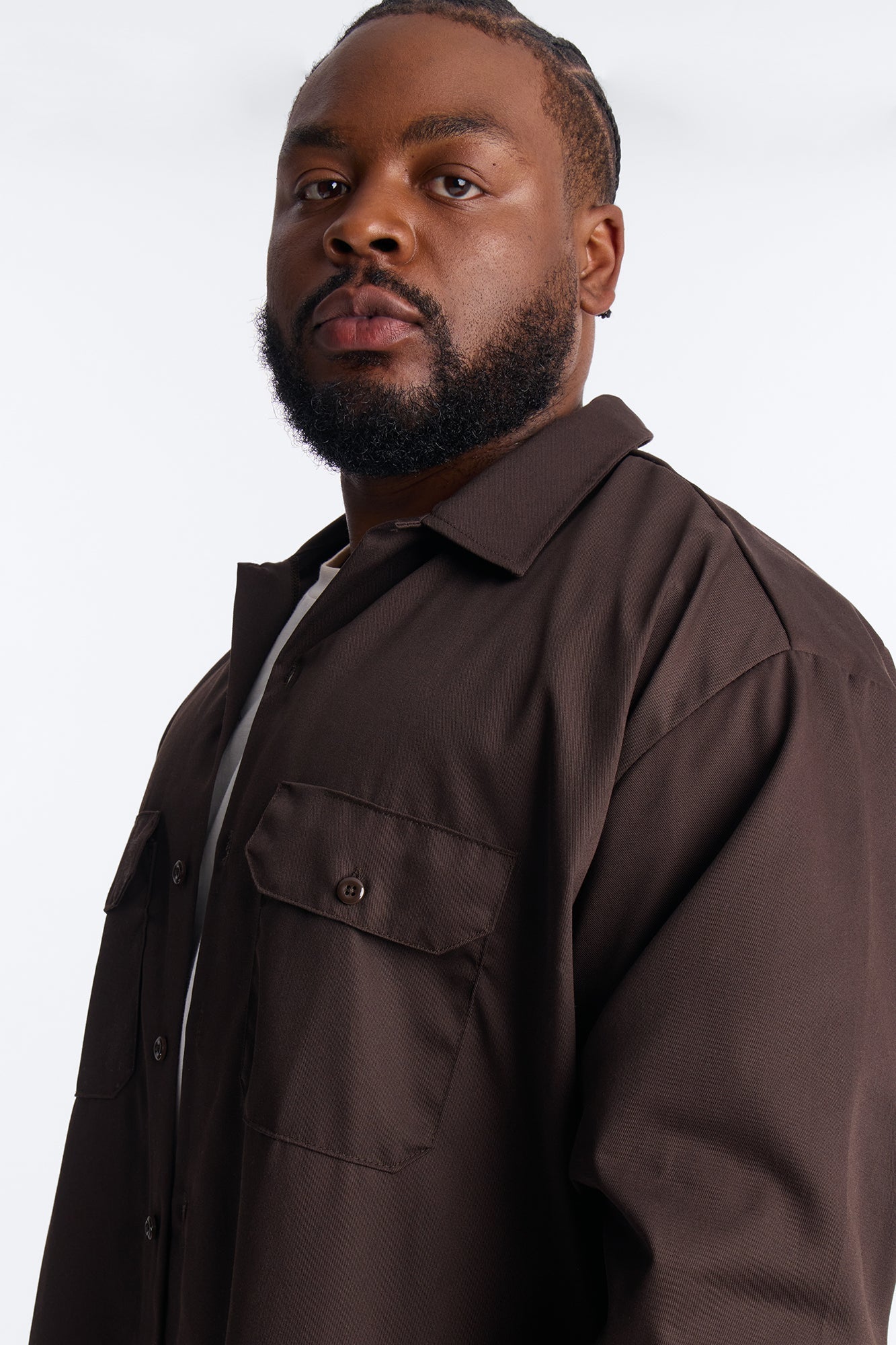 Dickies Twill Long Sleeve Work Shirt - Dark Brown