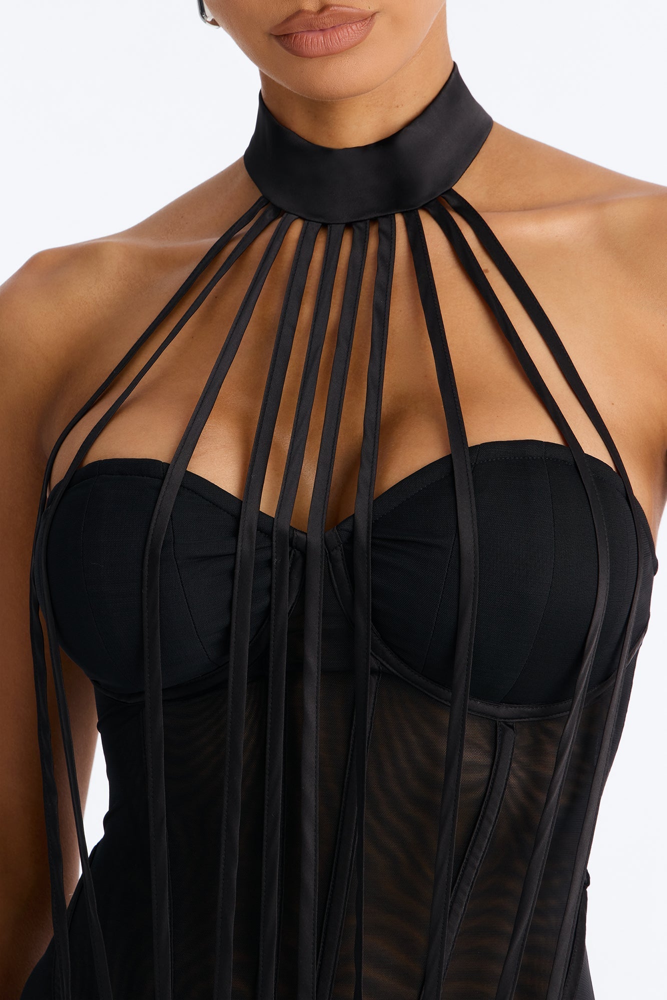 Allison Sheer Corset Maxi Dress - Black