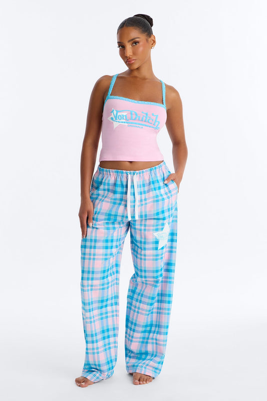 Von Dutch Plaid Star PJ Pant Set - Pink/combo