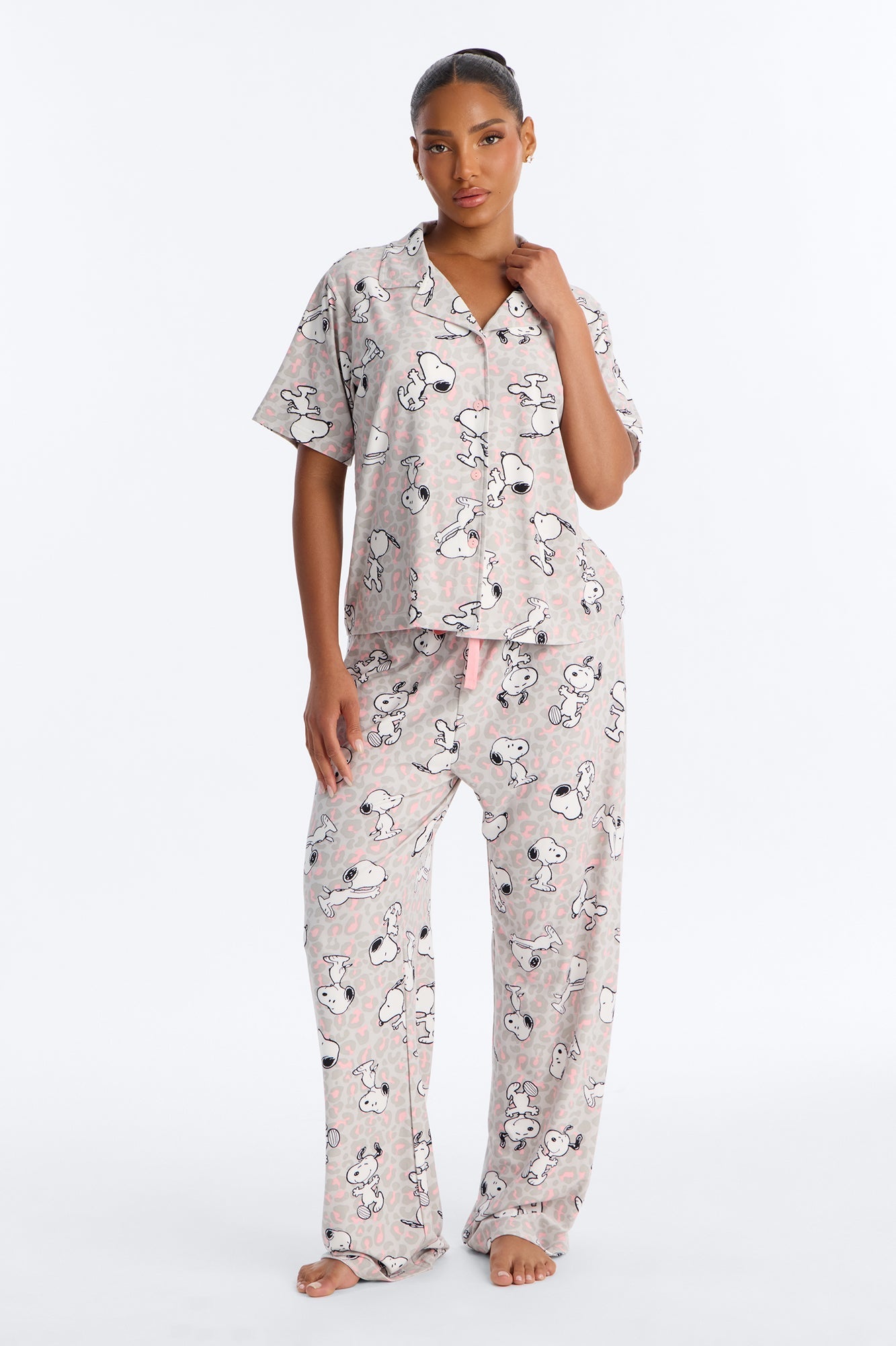 Snoopy Leopard PJ Pant Set - Grey/combo