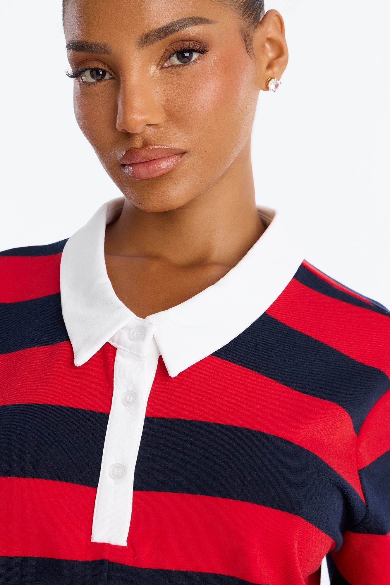 Bailey Striped Polo Romper - Burgundy