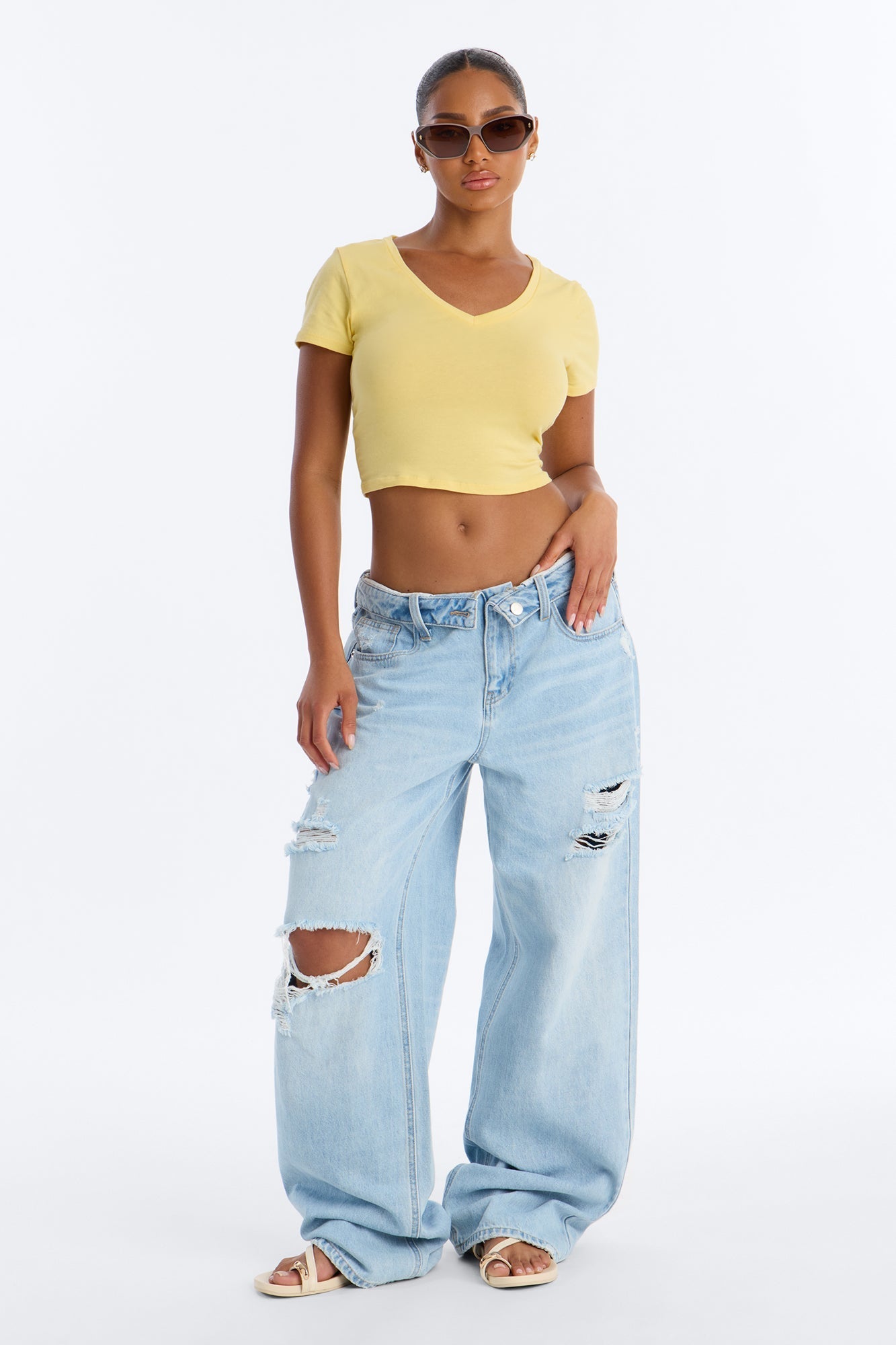 Kaitlyn V Neck Crop Top - Butter Yellow
