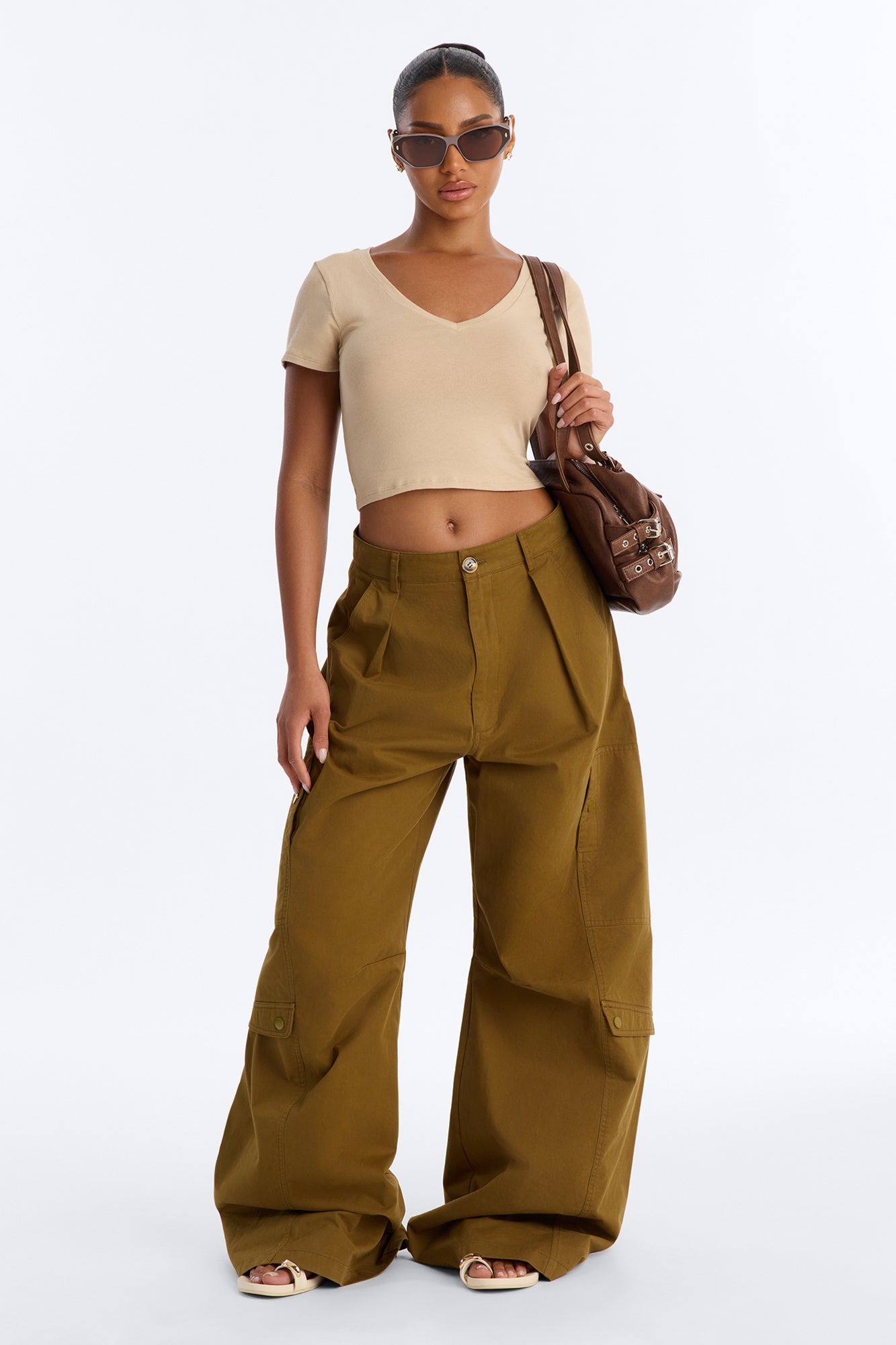 Kaitlyn V Neck Crop Top - Sand