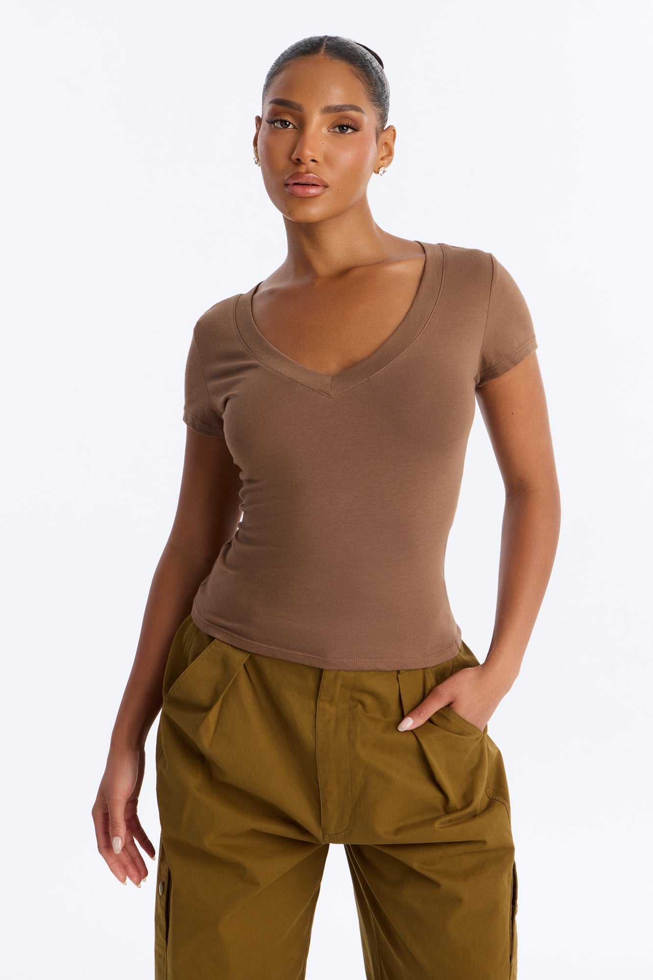 Ashley V-Neck Top - Mocha