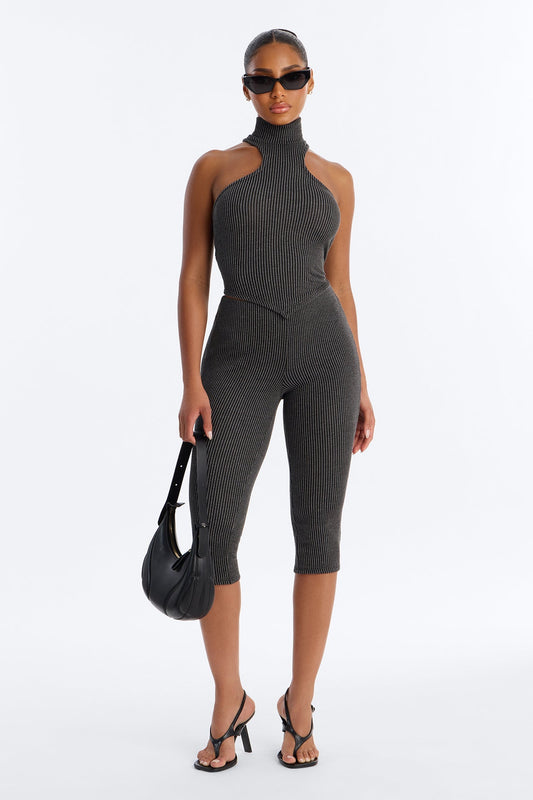 Ruth Textured Capri Set - Charcoal